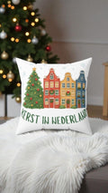 Dutch Christmas Pillow, Kerst in Nederland Cushion, Amsterdam Canal Houses Throw Pillow, Cozy Dutch Holiday Decor, Gezellig Christmas Accent