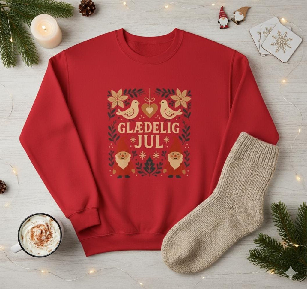 Danish Christmas Sweatshirt • Glædelig Jul Nordic Crewneck • Scandinavian Holiday Sweater • Hygge Christmas Jumper
