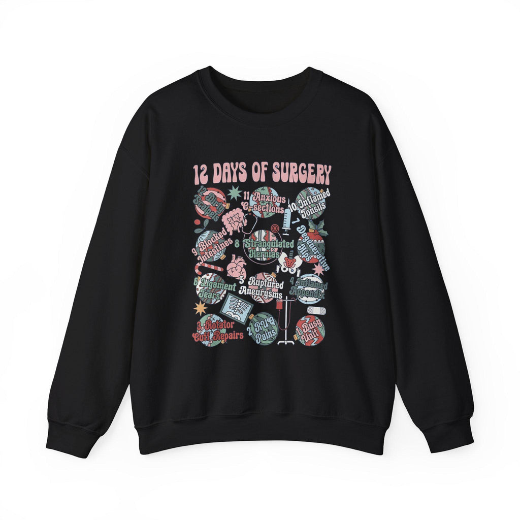 12 Days of Surgery Christmas Sweatshirt | Medical Holiday Crewneck for Scrub Techs Nurses Surgeons CRNA