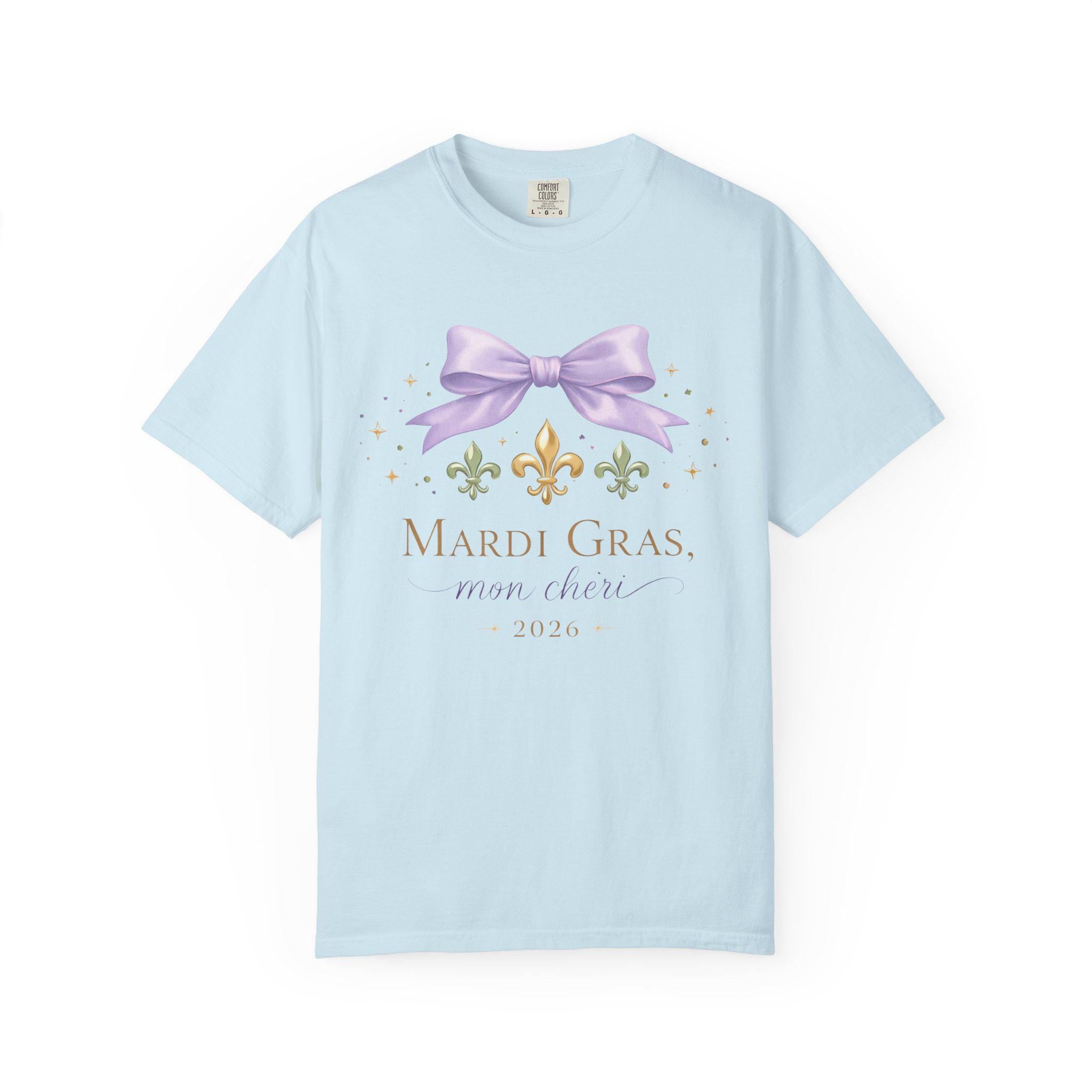 Mardi Gras 2026 Sweatshirt for Women, Coquette Carnival Bow Fleur de Lis, Mardi Gras Mon Chéri, Feminine New Orleans Festival Shirt