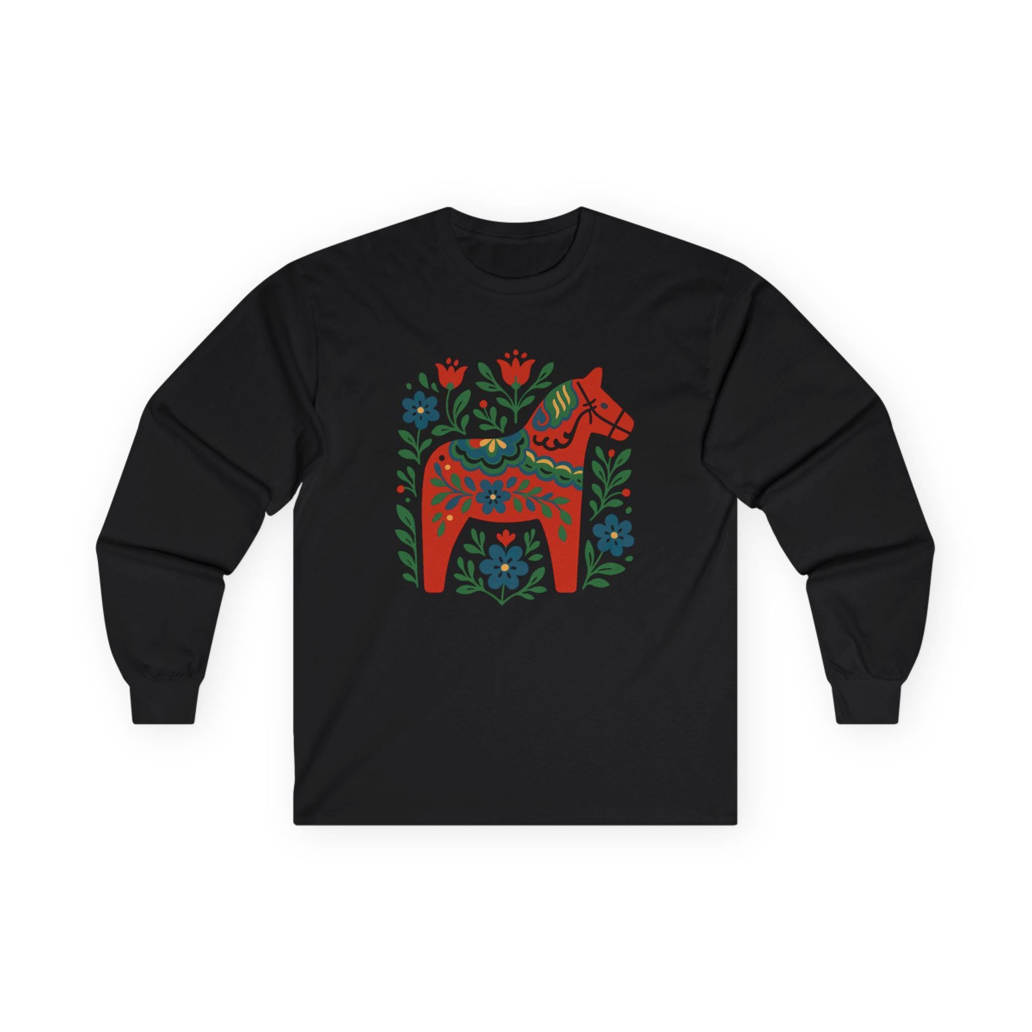 Scandinavian Dala Horse Shirt | Nordic Folk Art T Shirt | Minimal Swedish Design | Cozy Hygge Style Tee