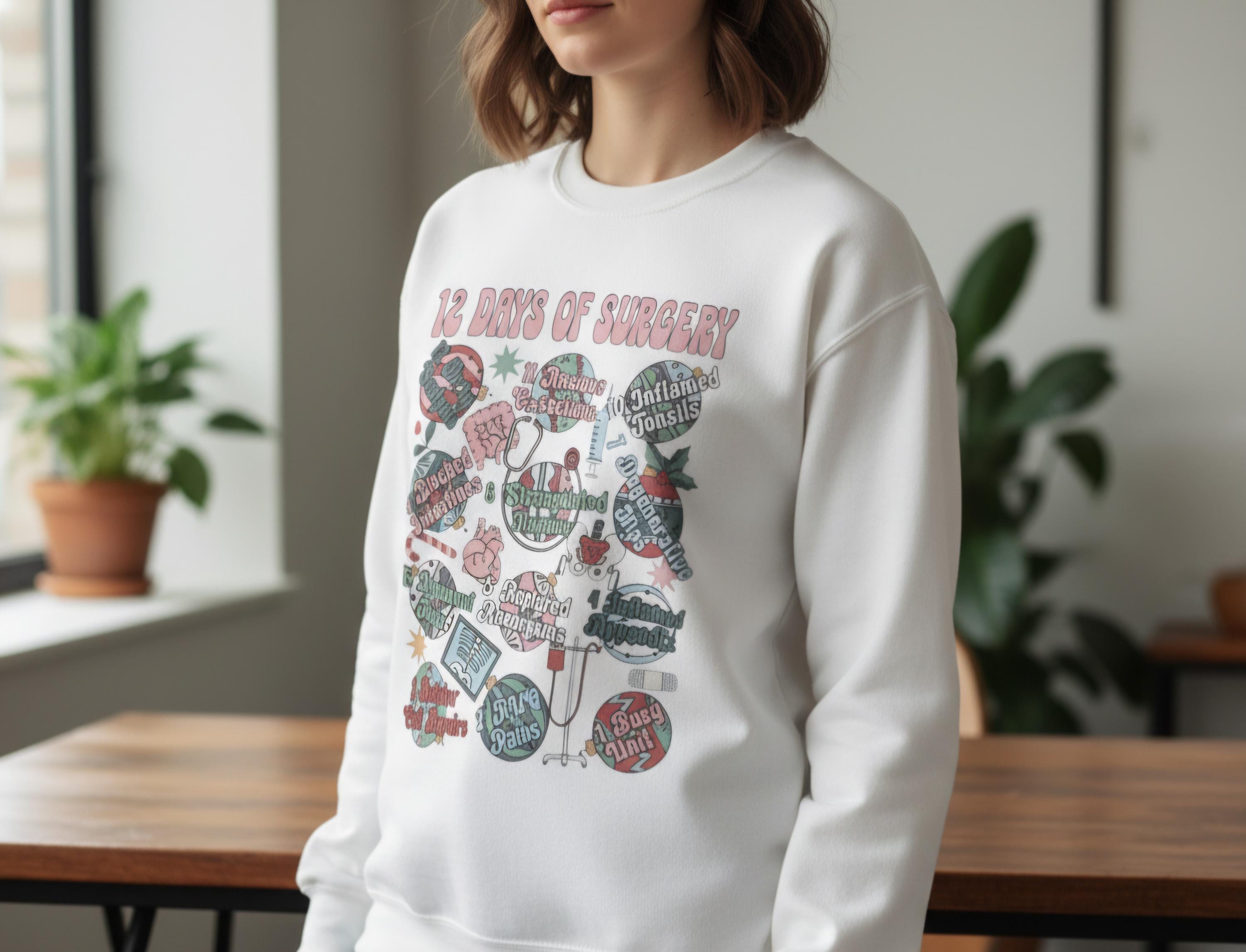 12 Days of Surgery Christmas Sweatshirt | Medical Holiday Crewneck for Scrub Techs Nurses Surgeons CRNA