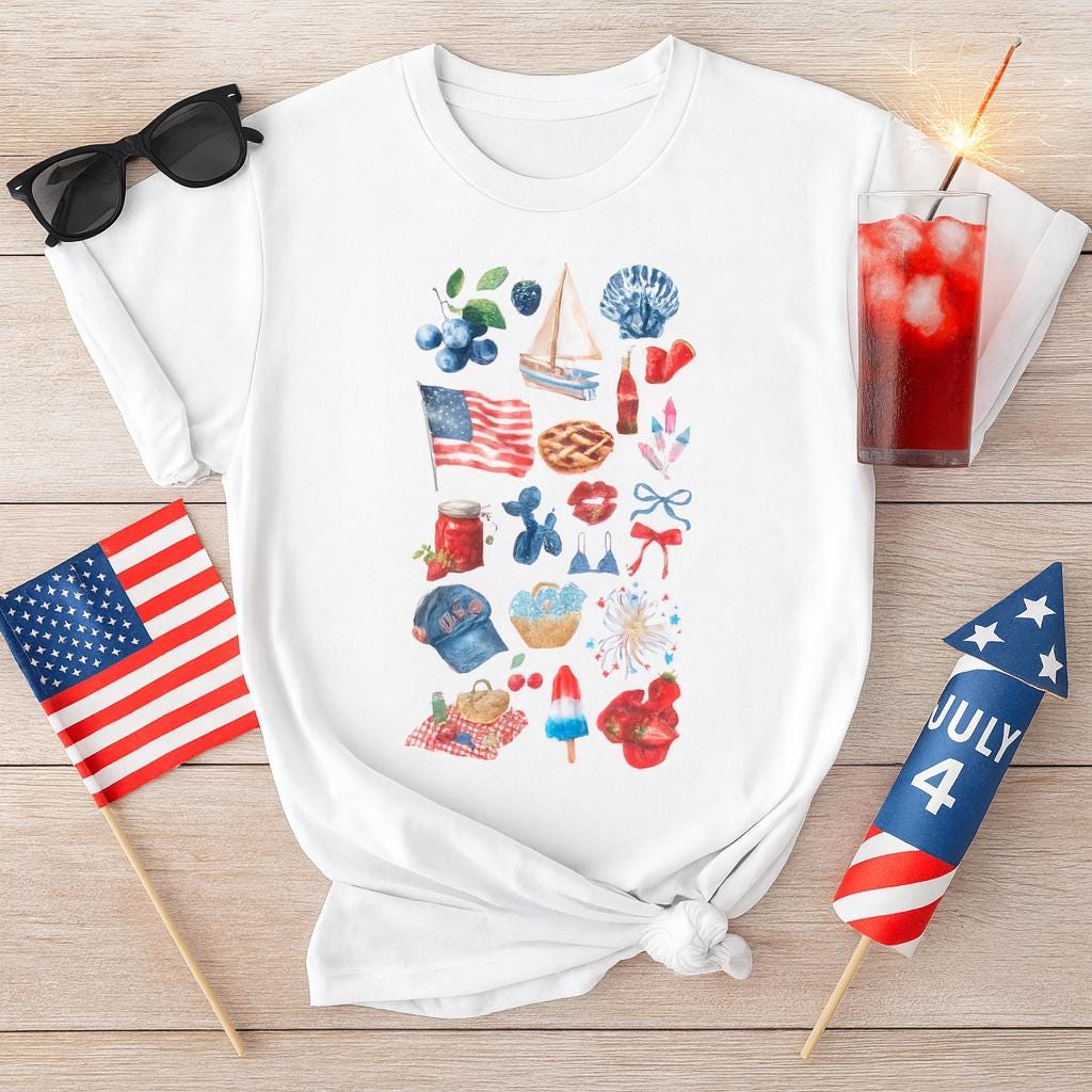 4th of July Shirt | American Pride TN Tee | Patriotic Southern Graphic | USA Red White Blue State Icons Tee Shirt | Cute Independence Day