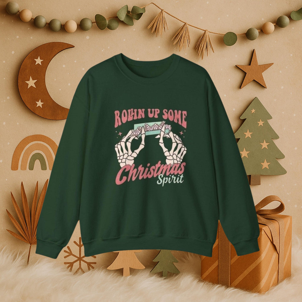 Roll It Up Christmas Spirit Sweatshirt | Retro Cozy Holiday Crewneck | Funny Christmas Weed Hoodie Style | Unisex Festive Sweatshirt