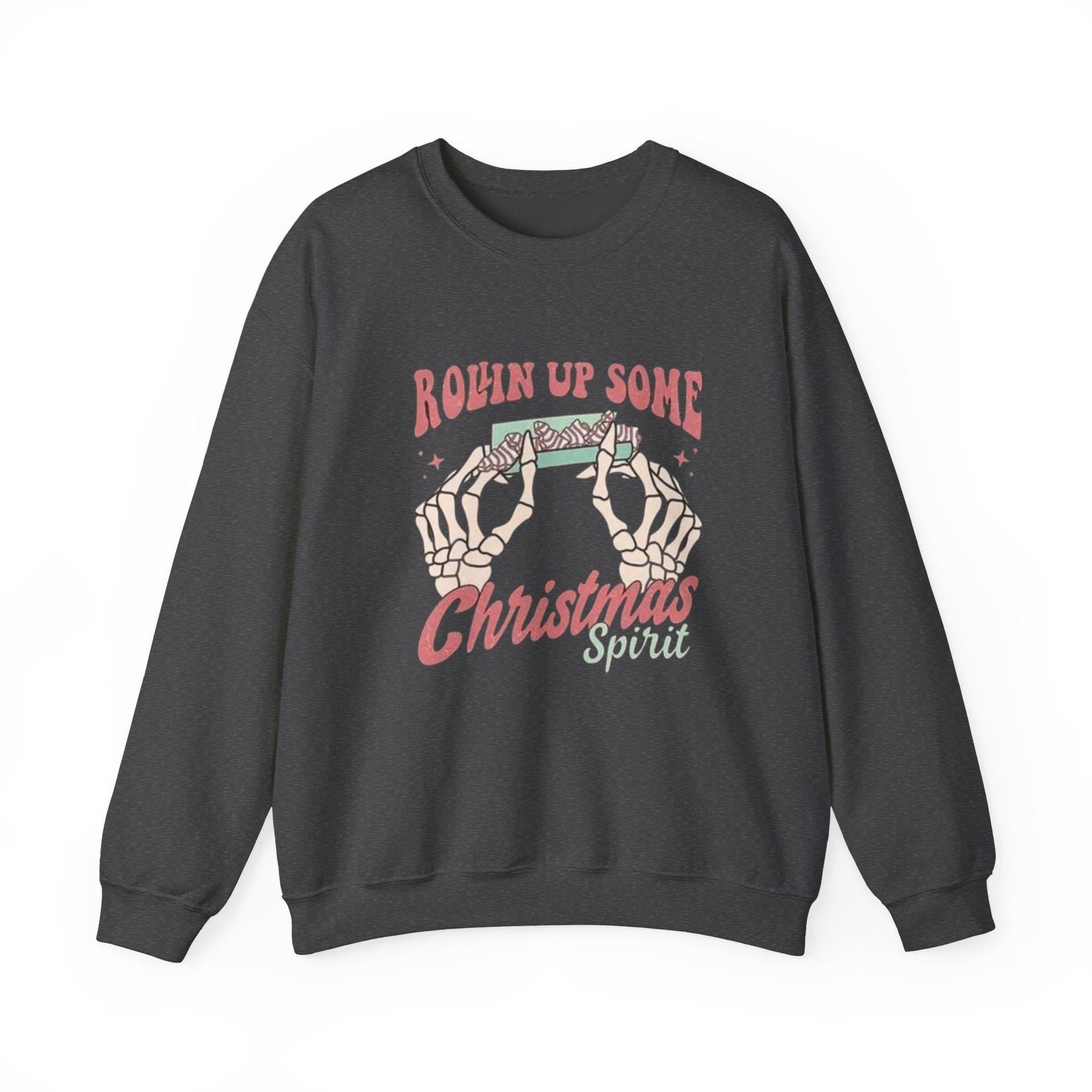 Roll It Up Christmas Spirit Sweatshirt | Retro Cozy Holiday Crewneck | Funny Christmas Weed Hoodie Style | Unisex Festive Sweatshirt