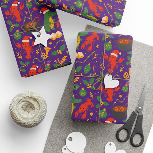 Cajun Creole Christmas Wrapping Paper | Louisiana Holiday Gift Wrap | Festive Mardi Gras Stocking Pattern | Colorful Xmas Present Decor