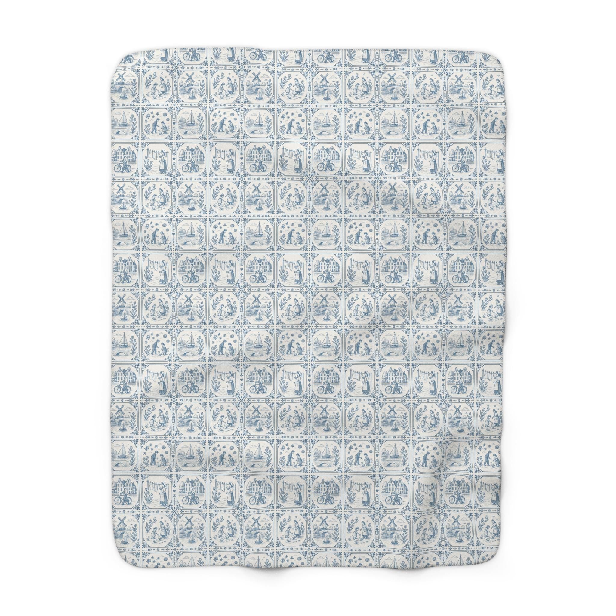 Delft Blanket | Dutch Decor | Blue and White Sherpa Blanket | Dutch Nursery Decor | Delftware Throw