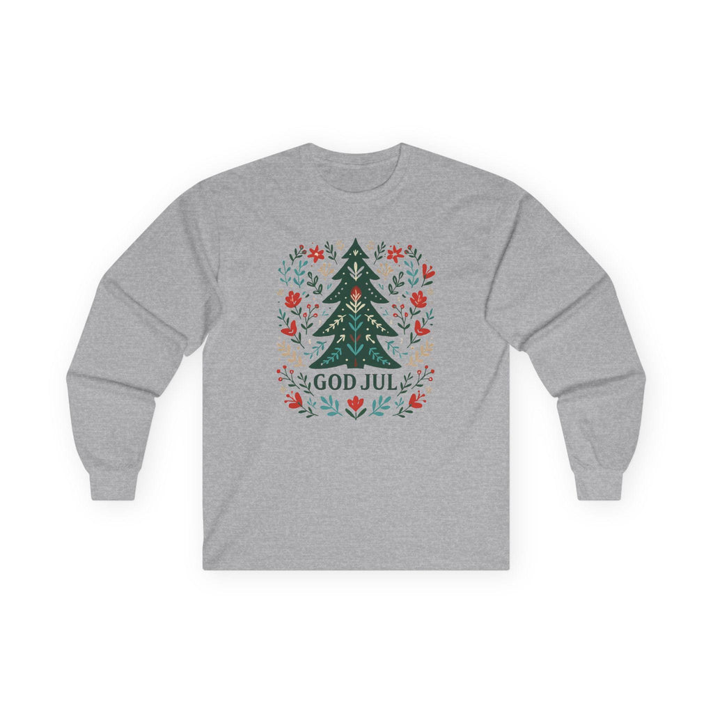 Scandinavian God Jul Shirt – Nordic Folk Art Christmas Tree Long Sleeve Tee, Hygge Holiday Shirt, Danish Christmas Top