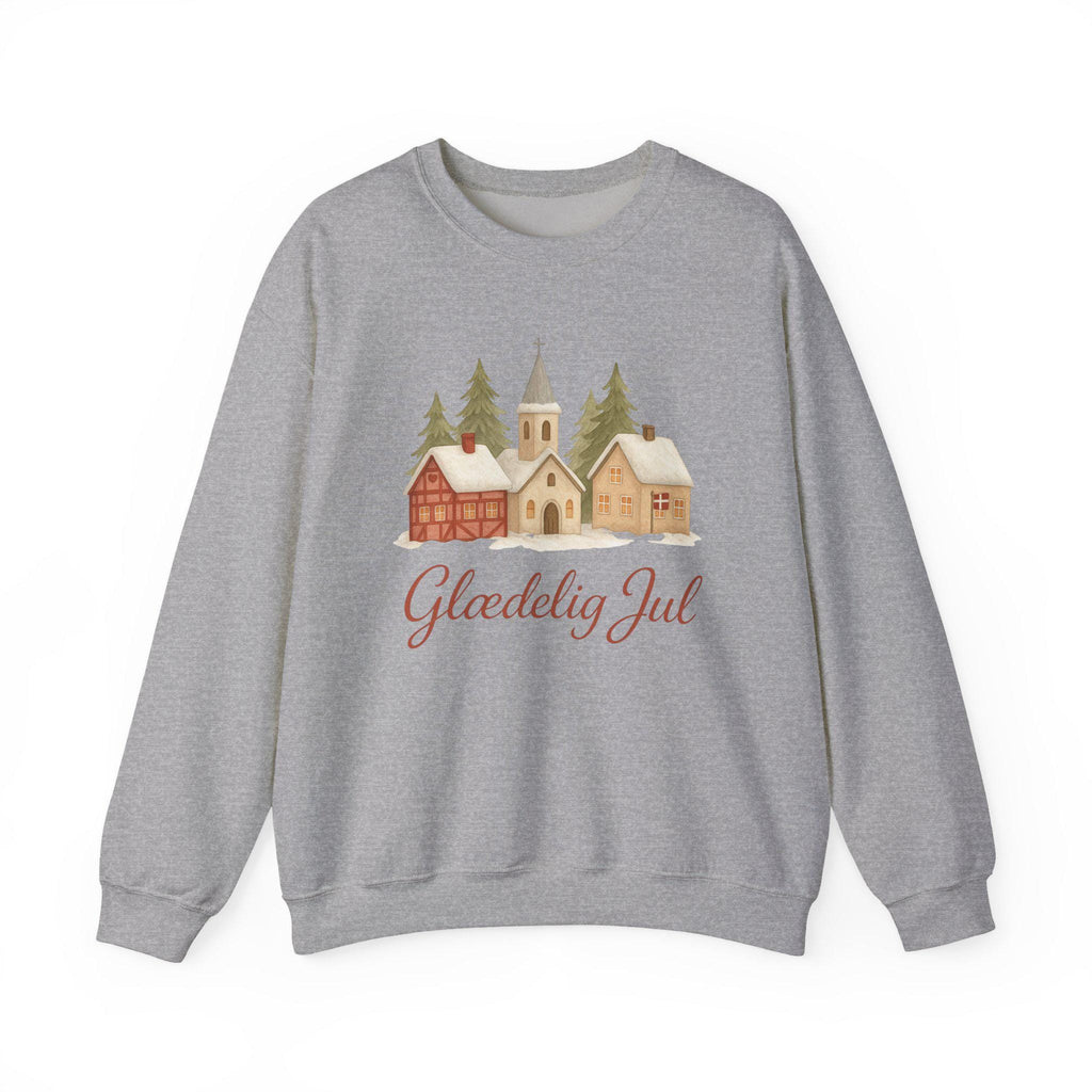 Glædelig Jul Christmas Sweatshirt • Danish Winter Village Scene • Scandinavian Holiday Sweater • Cozy Nordic Christmas Crewneck
