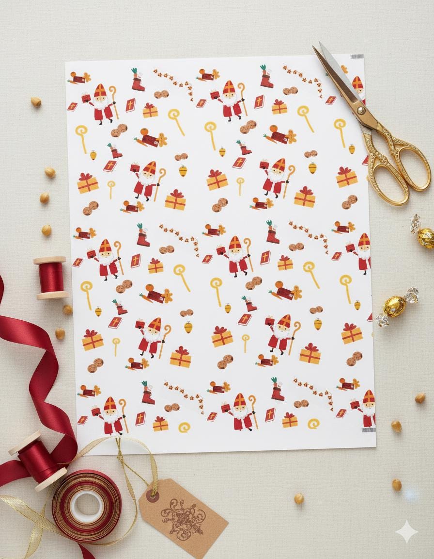 Sinterklaas Wrapping Paper – Dutch Holiday Gift Wrap | Pakjesavond Paper | Saint Nicholas Tradition