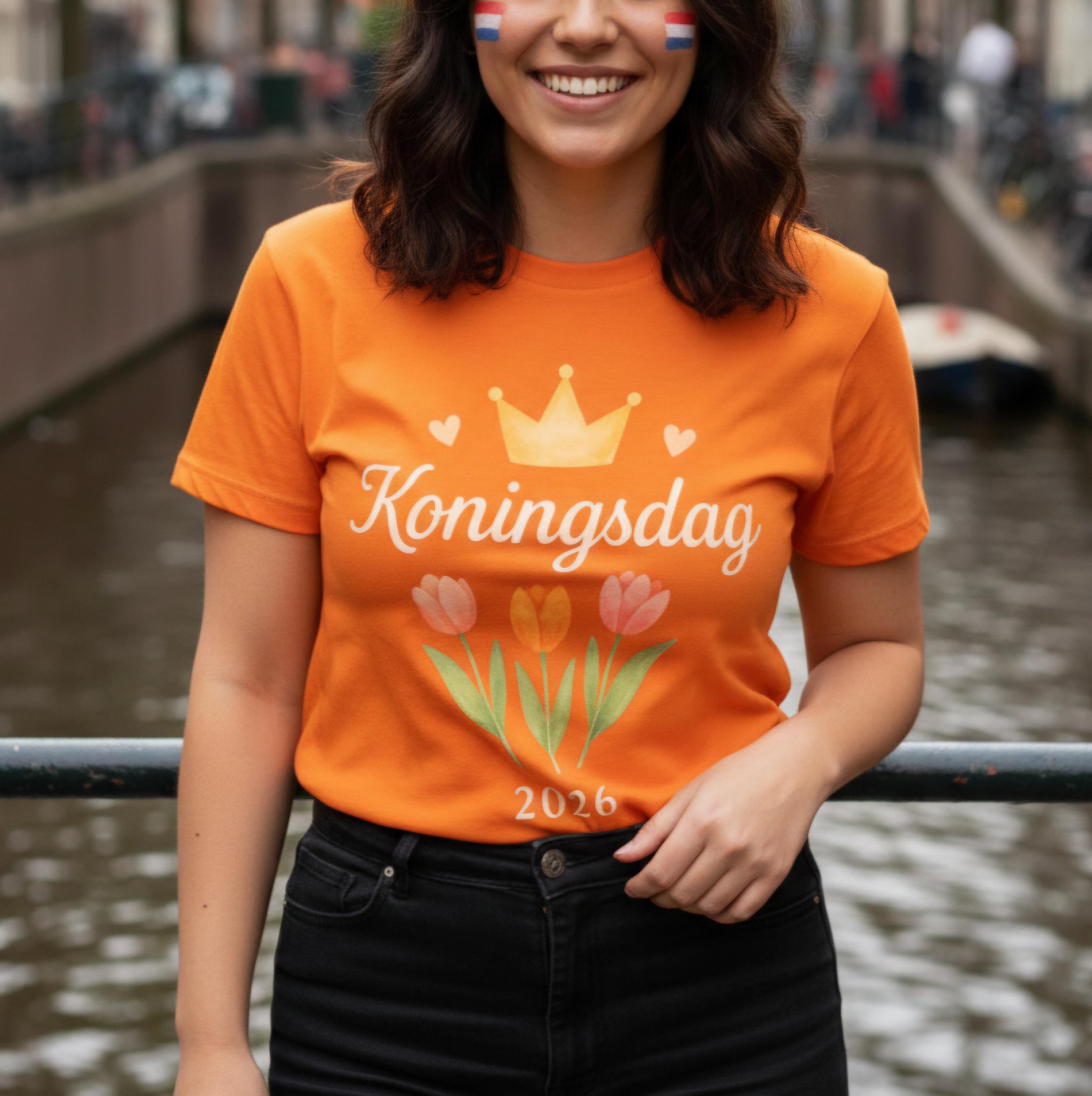 Koningsdag Shirt 2026 – Dutch King’s Day Orange T-Shirt, Tulip Crown Tee, Netherlands Party Shirt