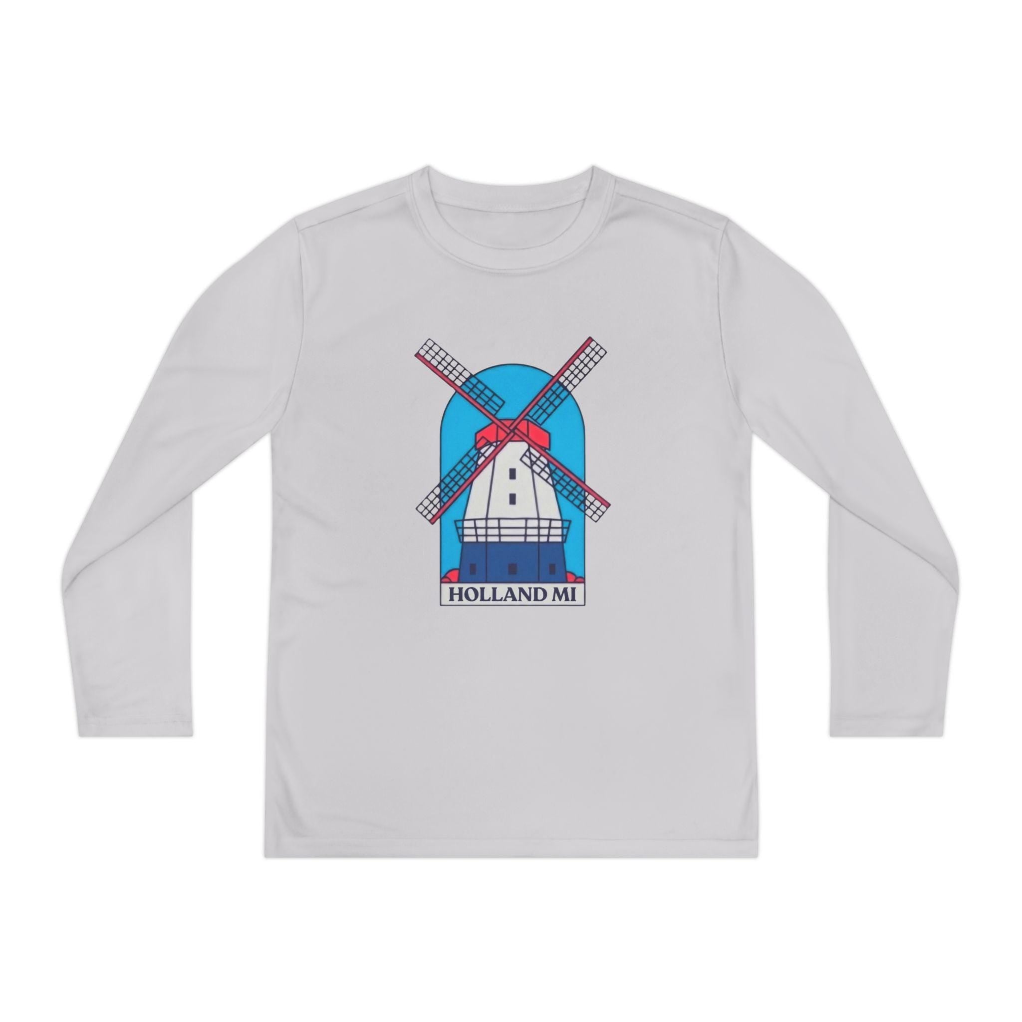 Kids Holland Windmill Long Sleeve Shirt • Dutch Travel Tee • Netherlands Windmill Design • Youth Explorer Outfit