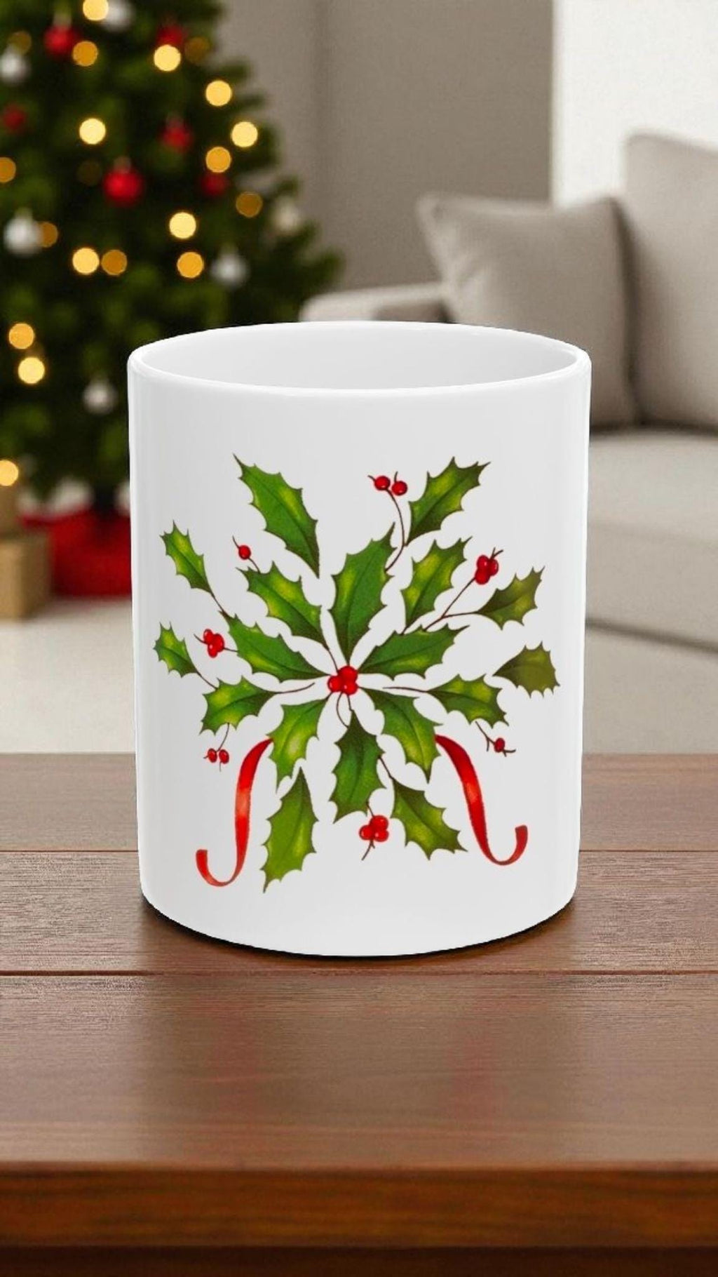 Holly Christmas Mug • Festive Holiday Coffee Cup • Winter Berry Ceramic Mug • Cozy Christmas Gift • Holiday Kitchen Décor