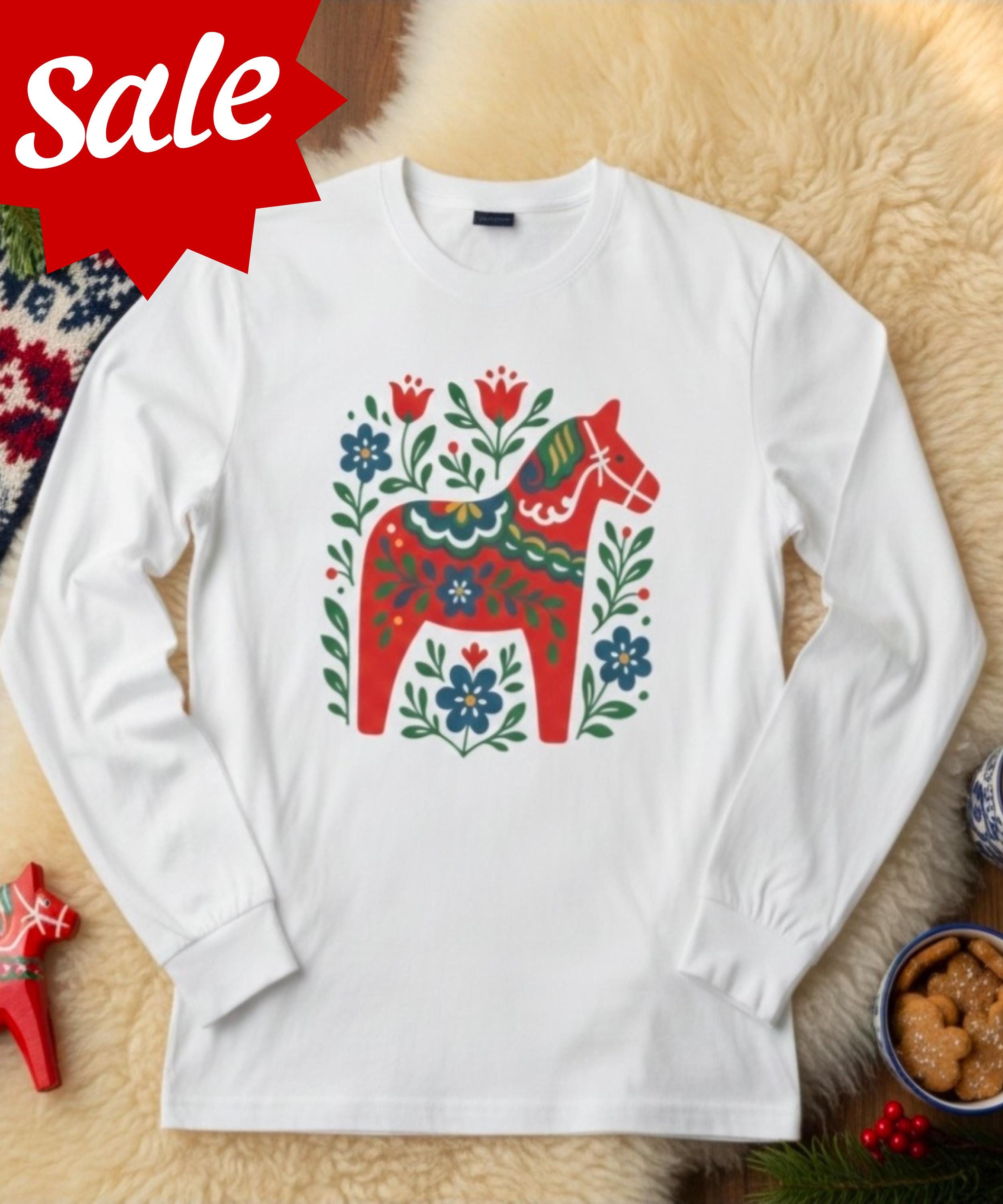Scandinavian Dala Horse Shirt | Nordic Folk Art T Shirt | Minimal Swedish Design | Cozy Hygge Style Tee