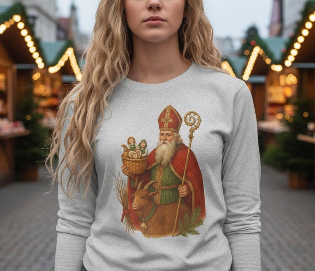 Vintage St. Nicholas German Christmas Shirt • Traditional Santa Claus Tee • Old World Holiday Long Sleeve