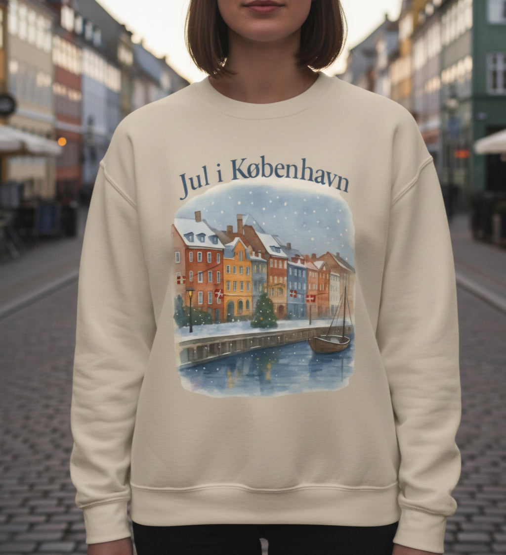 Jul i København Danish Christmas Sweatshirt | Copenhagen Nyhavn Watercolor | Hygge Crewneck | Denmark Winter Scene Sweater | Scandinavian