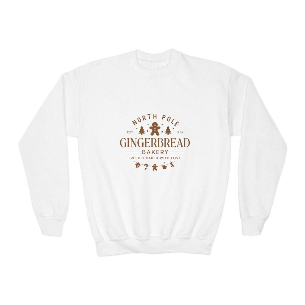 North Pole Gingerbread Bakery Kids Christmas Sweatshirt | Cute Holiday Sweater for Boys & Girls | Festive Gingerbread Top
