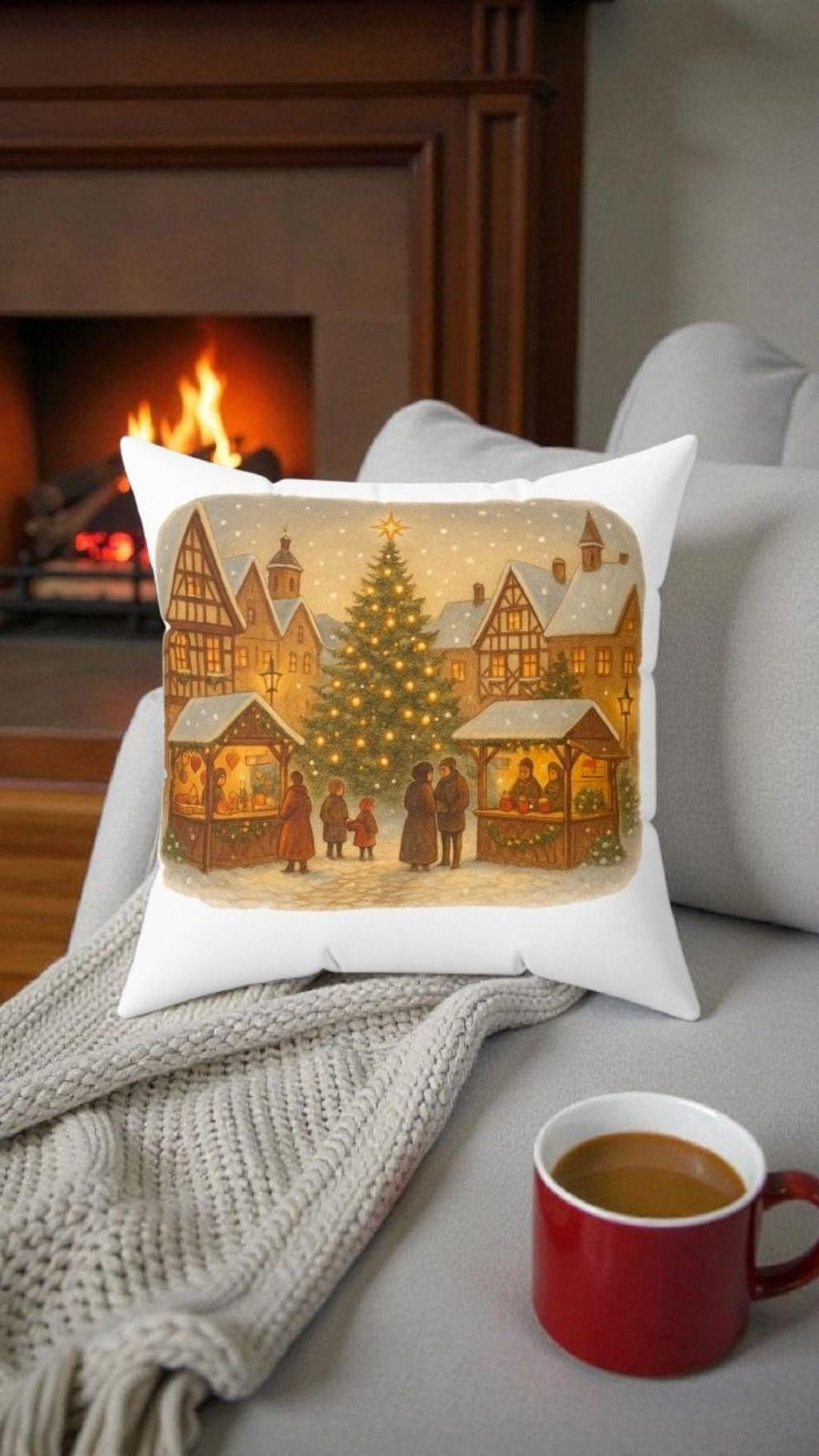 German Christmas Market Pillow | Saint Nicholas Square Cushion | Traditional Bavarian Holiday Decor