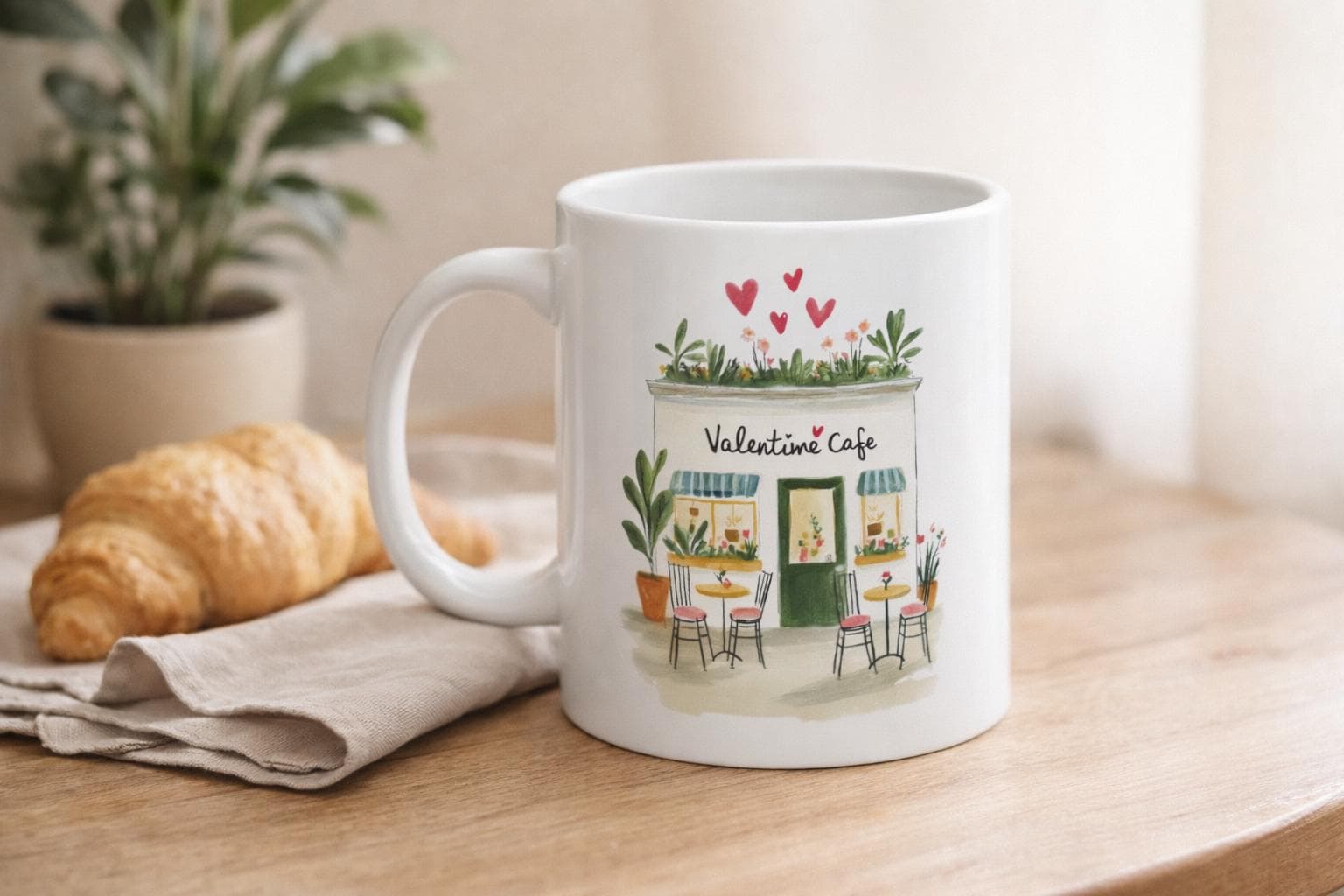 Parisian Valentine Café Mug, Romantic French Bistro Coffee Cup, Valentines Day Gift, Cozy Café Illustration Mug, Paris Coffee Lover Gift