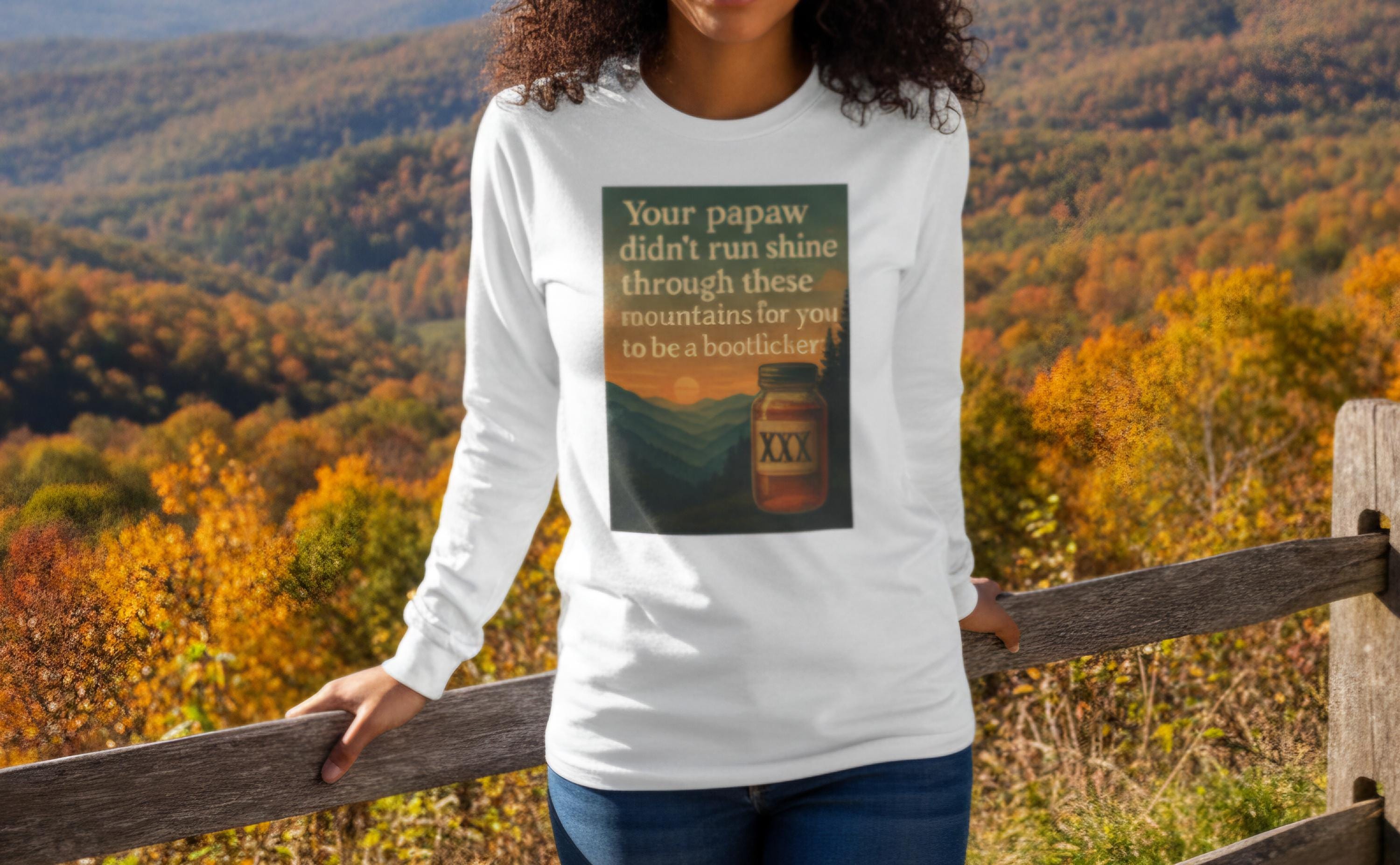 Vintage Bootlegger Longsleeve T-Shirt – Appalachian Moonshine Tee, Retro Country Shirt, Rustic Mountain Long Sleeve