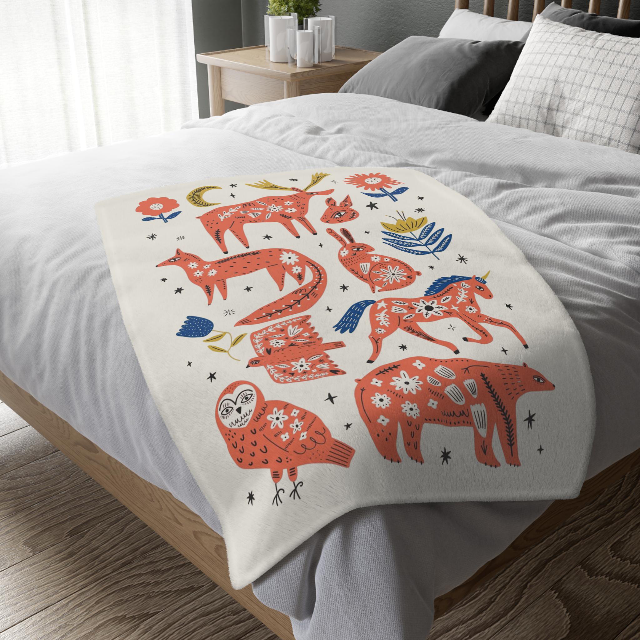 Nordic Folk Animal Throw Blanket | Scandinavian Woodland Throw | Cozy Folk Art Blanket | Rustic Nordic Decor | Winter Hygge Gift