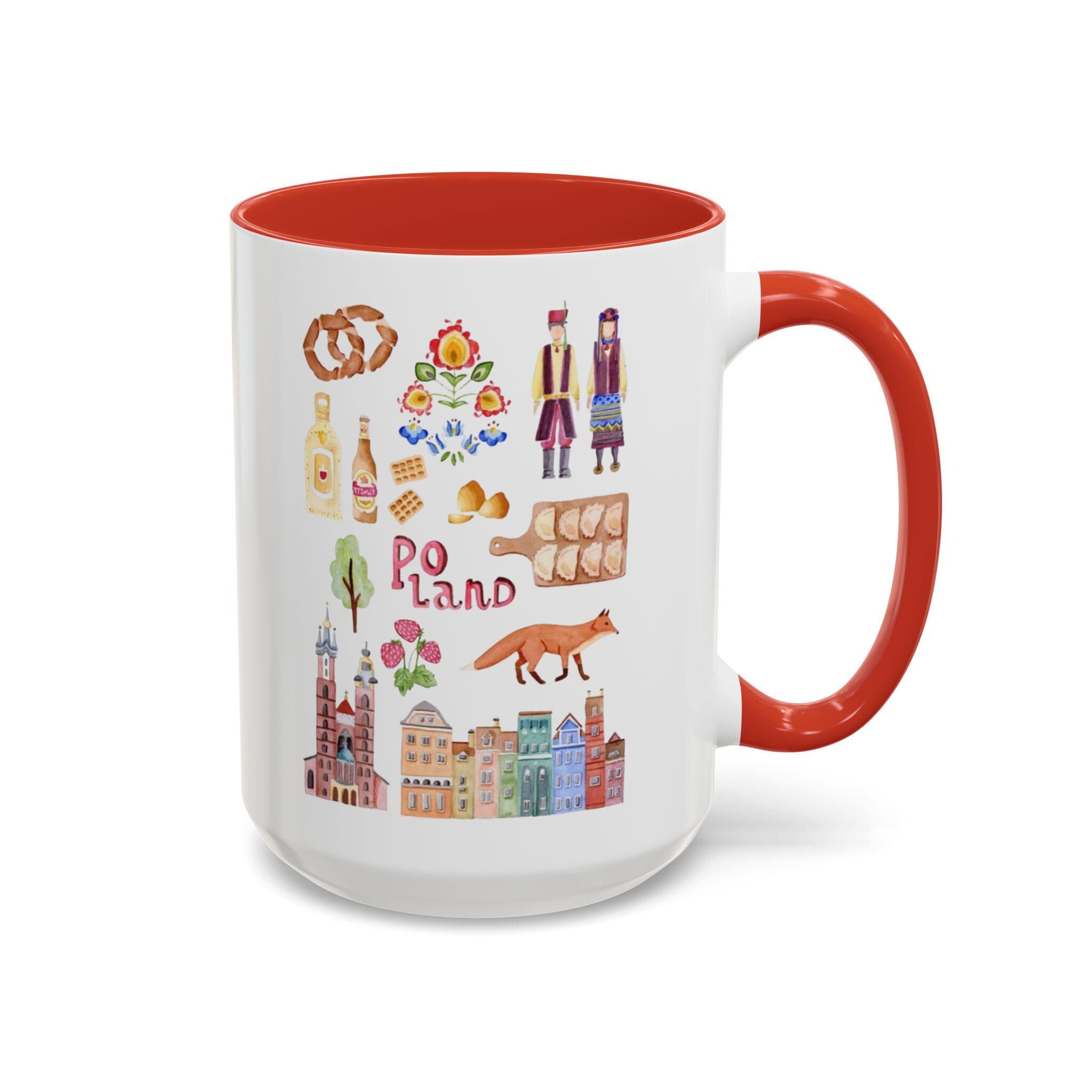 Poland Watercolor Icons Mug | Polish Culture Cities Landmarks Souvenir Gift | Krakow Warsaw Coffee Cup | European Travel Mug Present