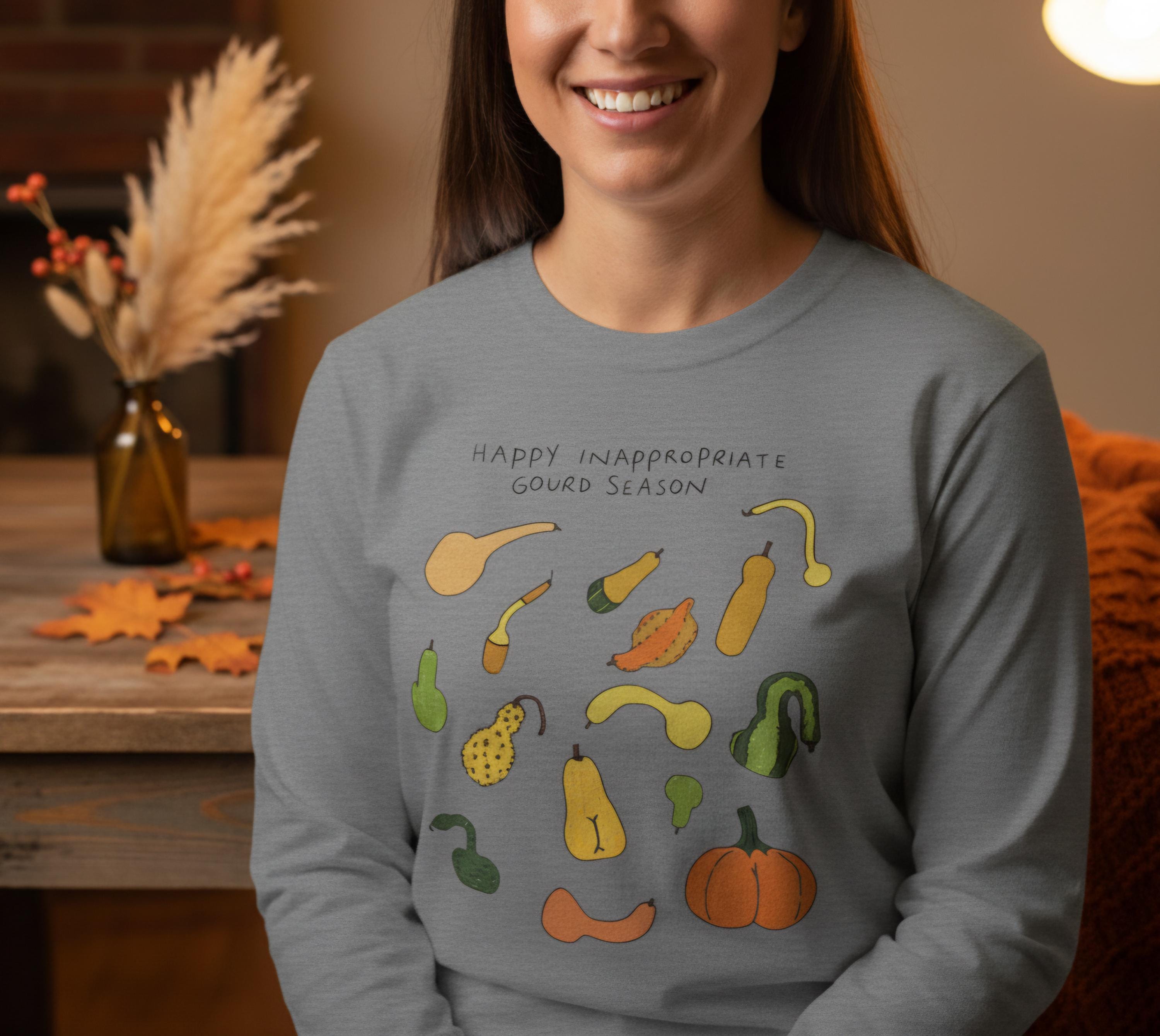 Funny Gourd Season Long Sleeve Shirt • Fall Humor Tee • Autumn Pumpkin Shirt • White Elephant Gift for Adults • Cozy Thanksgiving Long Sleev