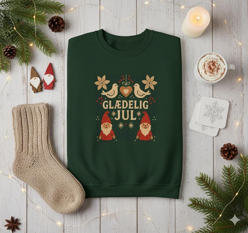 Danish Christmas Sweatshirt • Glædelig Jul Nordic Crewneck • Scandinavian Holiday Sweater • Hygge Christmas Jumper