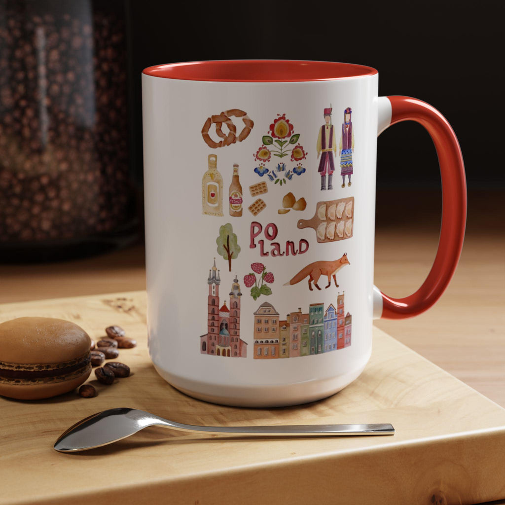 Poland Watercolor Icons Mug | Polish Culture Cities Landmarks Souvenir Gift | Krakow Warsaw Coffee Cup | European Travel Mug Present