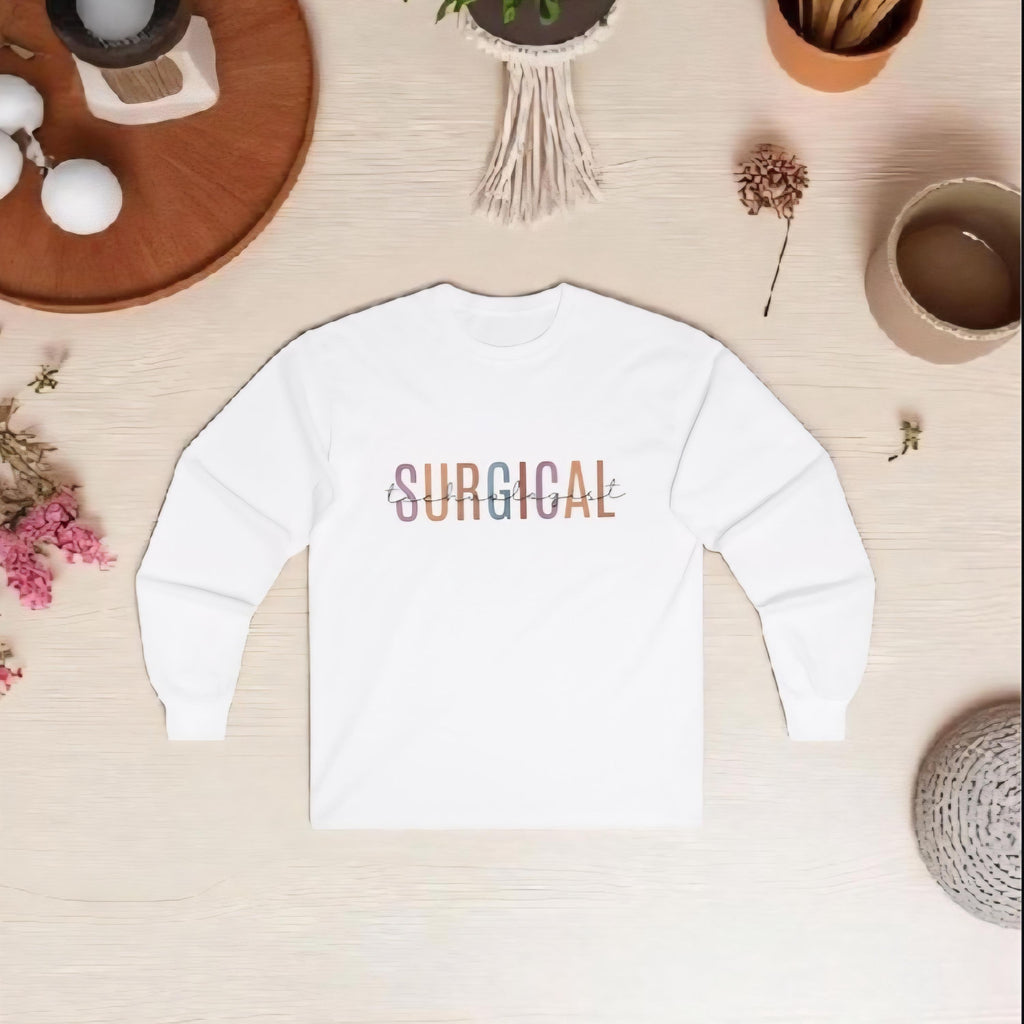 Surgical Tech Long Sleeve Tee: Vintage Style Cotton, Medical Apparel