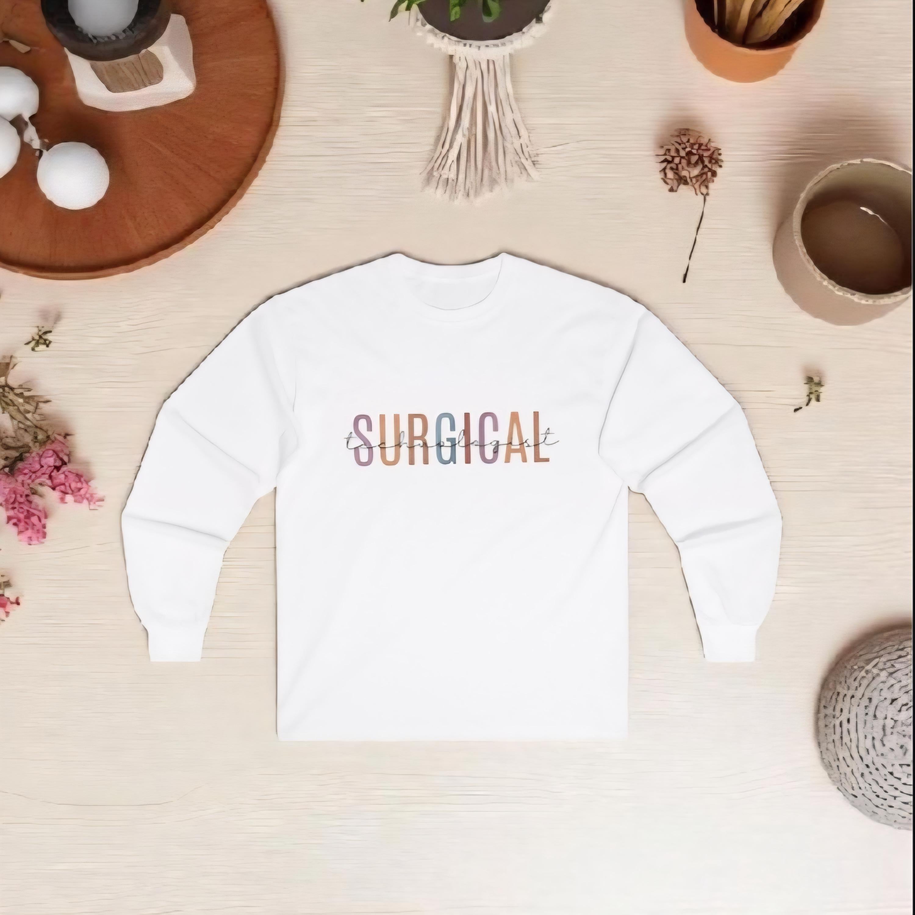 Surgical Tech Long Sleeve Tee: Vintage Style Cotton, Medical Apparel
