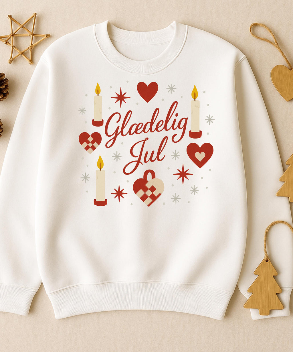 Gledelig Jul Crewneck Sweatshirt, Cozy Winter Holiday Apparel