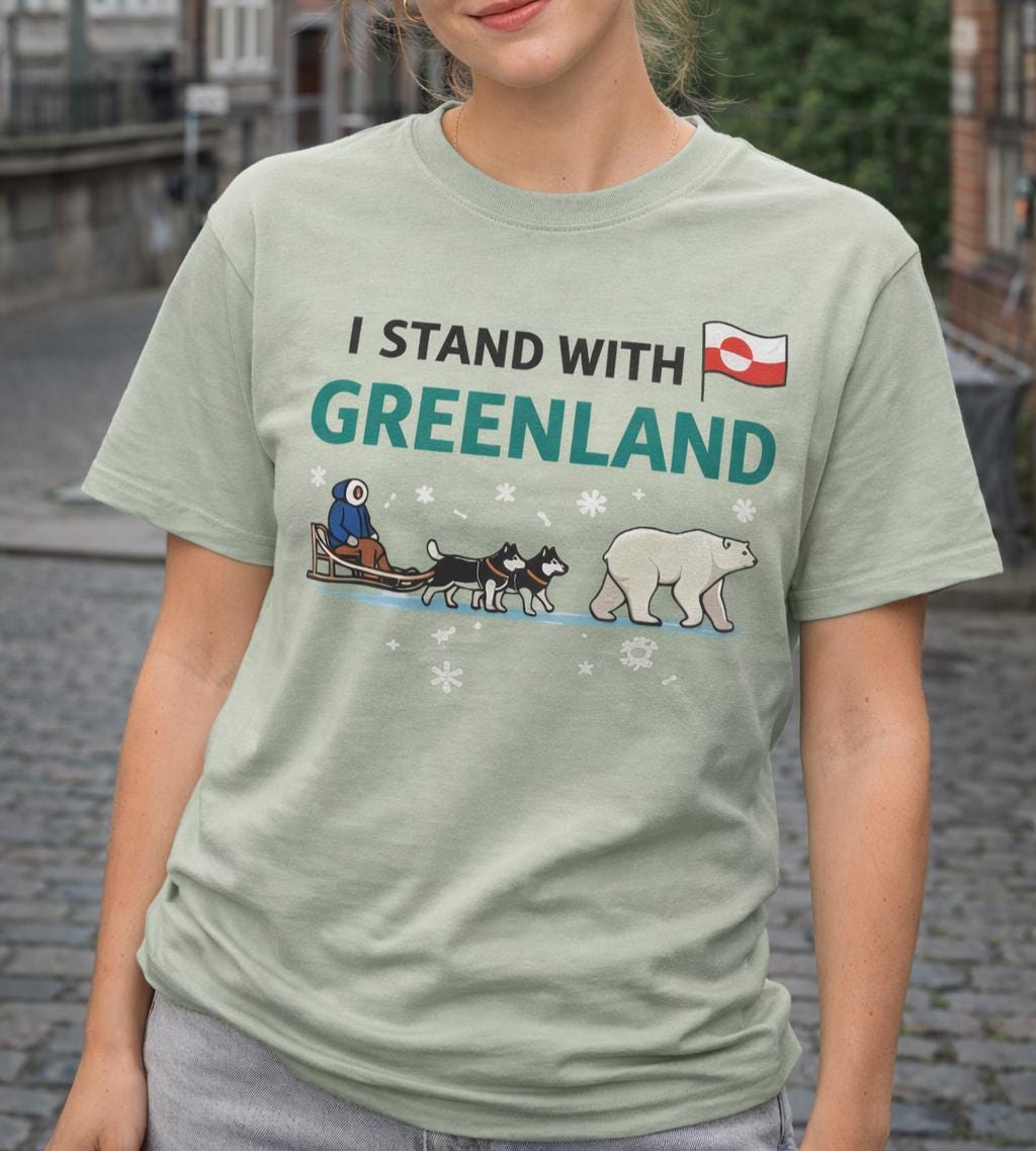 I Stand With Greenland Shirt | Minimal Arctic Graphic Tee Shirt | Greenland Support Shirt | Polar Bear & Dog Sled Design