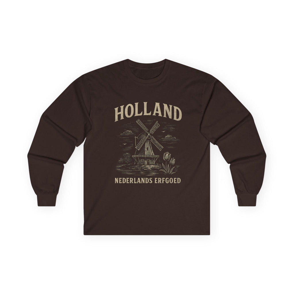 Vintage Dutch Windmill Shirt Men | Holland Long Sleeve Tee | Nederlands Erfgoed Graphic | Rustic Netherlands Heritage Shirt |Masculine Dutch