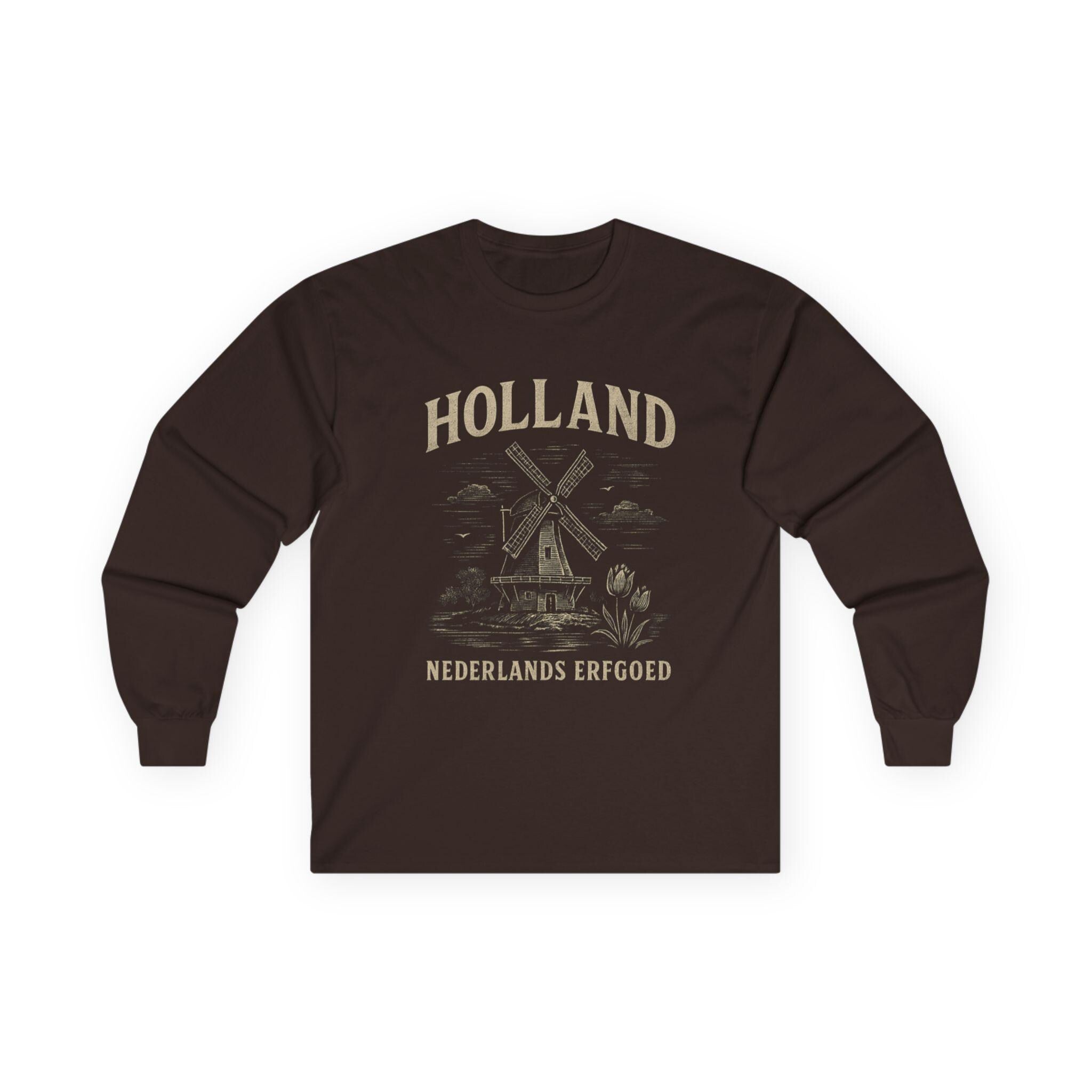 Vintage Dutch Windmill Shirt Men | Holland Long Sleeve Tee | Nederlands Erfgoed Graphic | Rustic Netherlands Heritage Shirt |Masculine Dutch