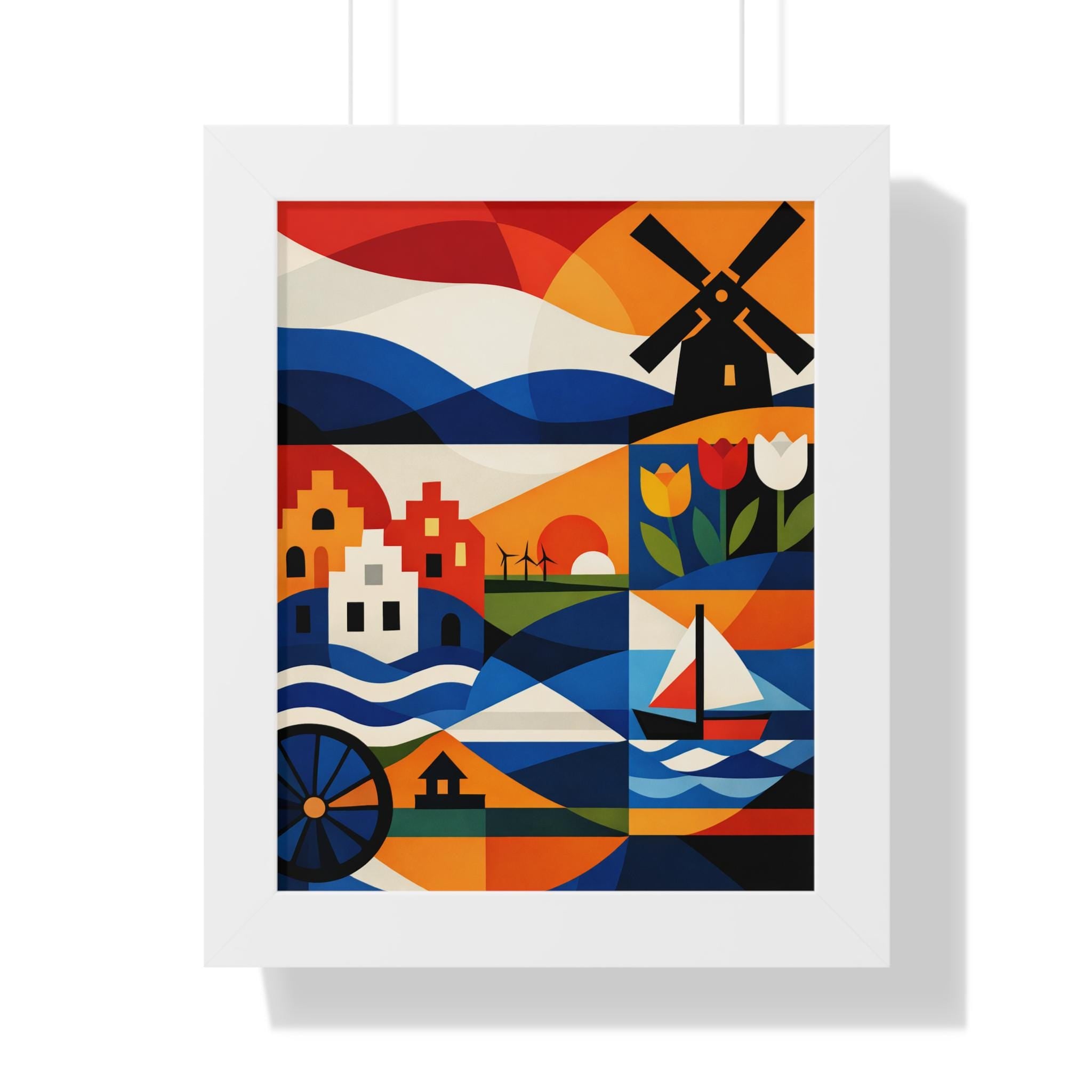 Abstract Dutch Wall Art Print | Netherlands Tulip Windmill Art | Modern European Decor | Scandinavian Style Framed Poster | Holland