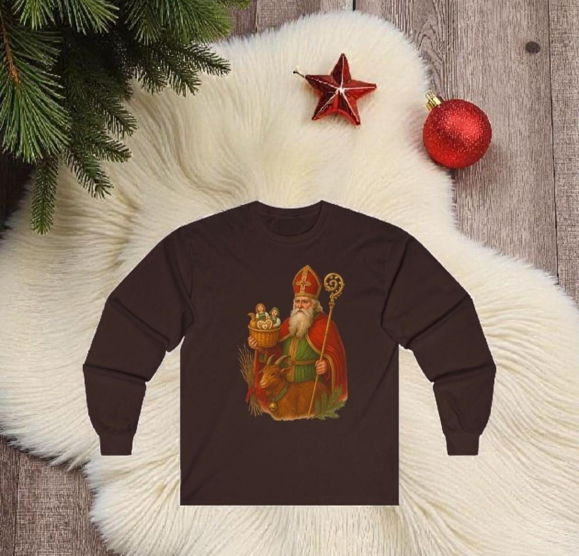 Vintage St. Nicholas German Christmas Shirt • Traditional Santa Claus Tee • Old World Holiday Long Sleeve
