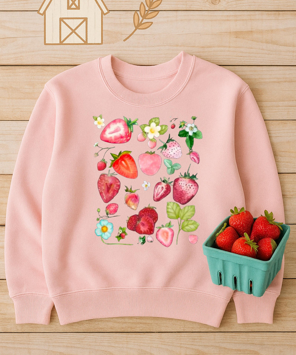 Strawberry Floral Crewneck Sweatshirt, Summer Unisex Top