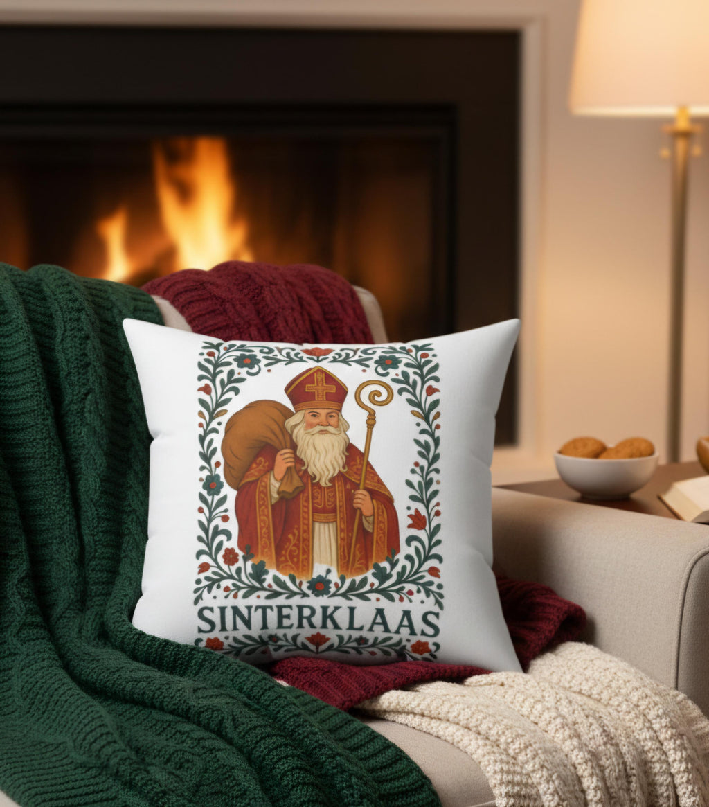 Sinterklaas Pillow, Dutch Holiday Cushion, Pakjesavond Home Decor, Saint Nicholas Throw Pillow, Cozy European Christmas Accent