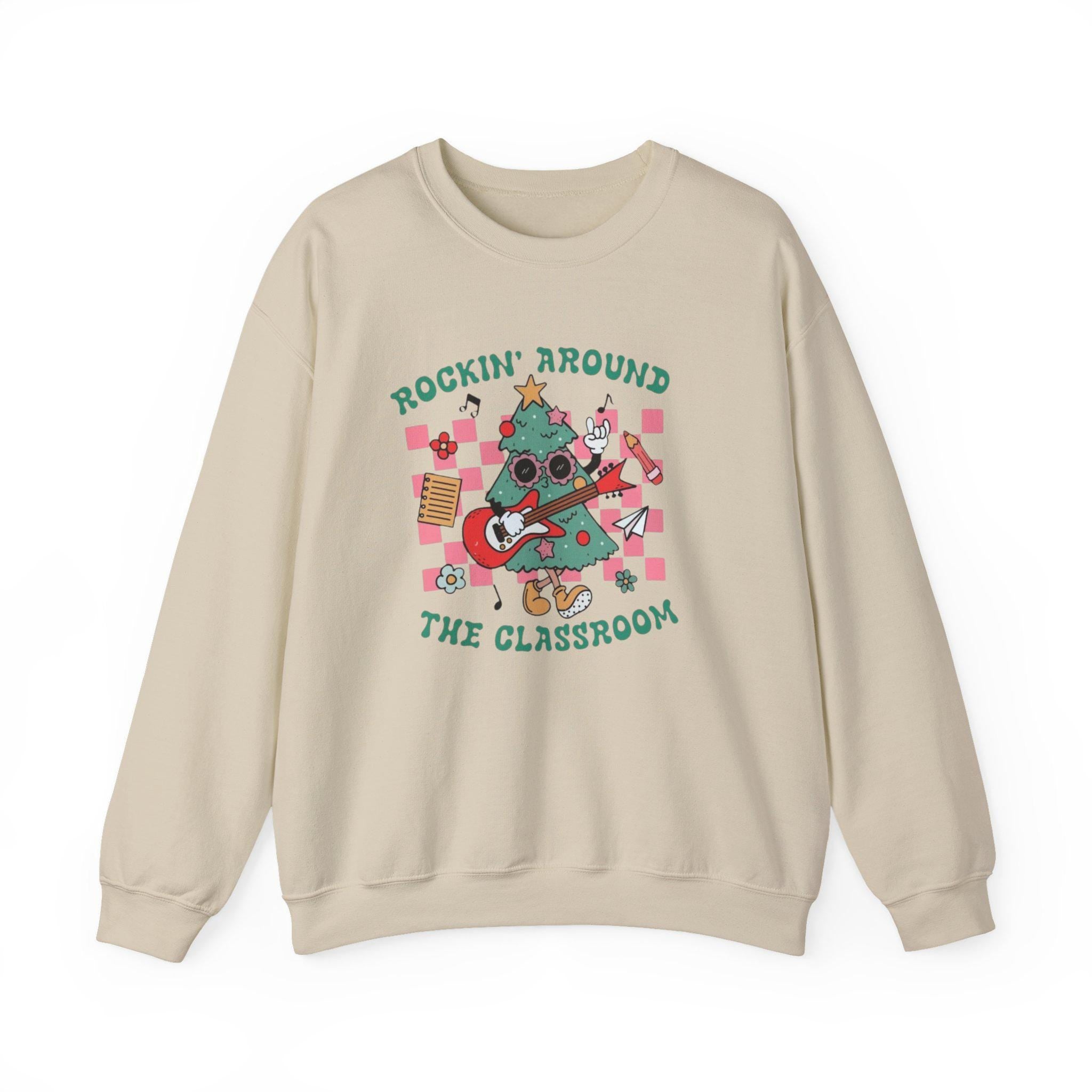 Rockin' Around the Classroom Sweatshirt • Teacher Christmas Crewneck • Cute Classroom Holiday Sweater • Teacher Gift • Xmas School Shirt