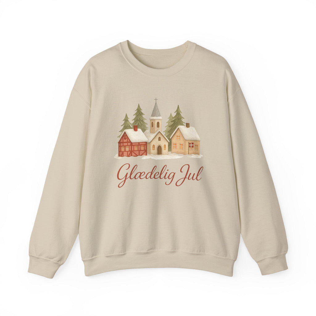 Glædelig Jul Christmas Sweatshirt • Danish Winter Village Scene • Scandinavian Holiday Sweater • Cozy Nordic Christmas Crewneck