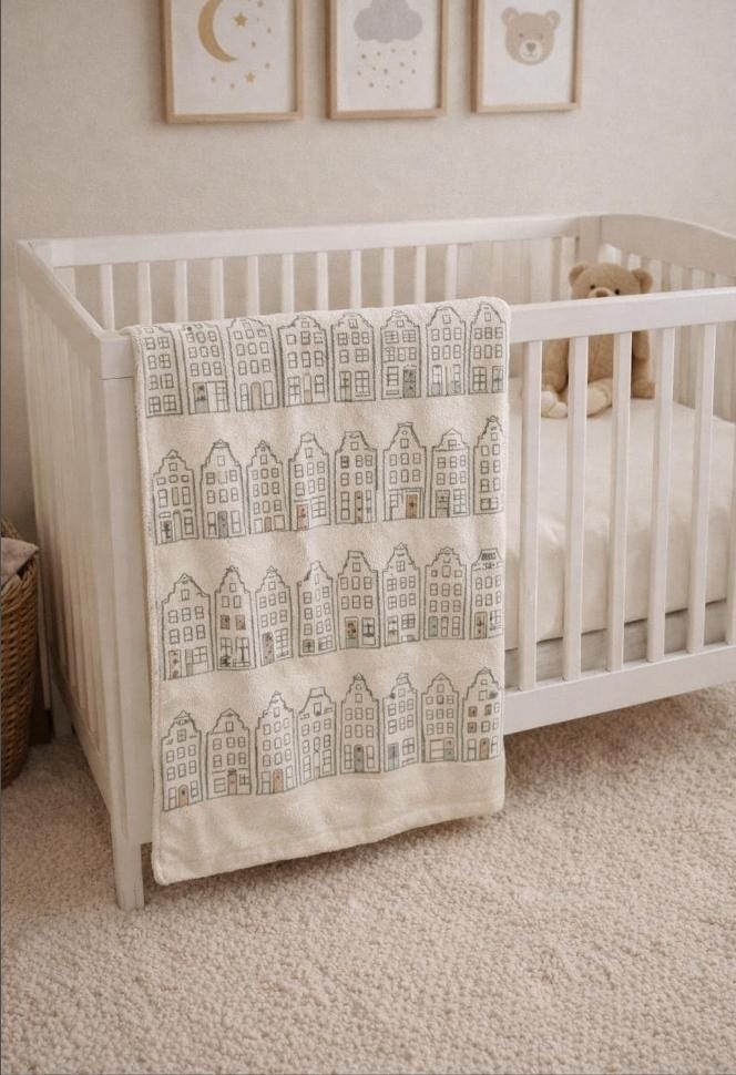Dutch Houses Blanket | Neutral Nursery Throw | Cozy European Home Decor | Minimal Scandinavian Style | Baby and Toddler Gift