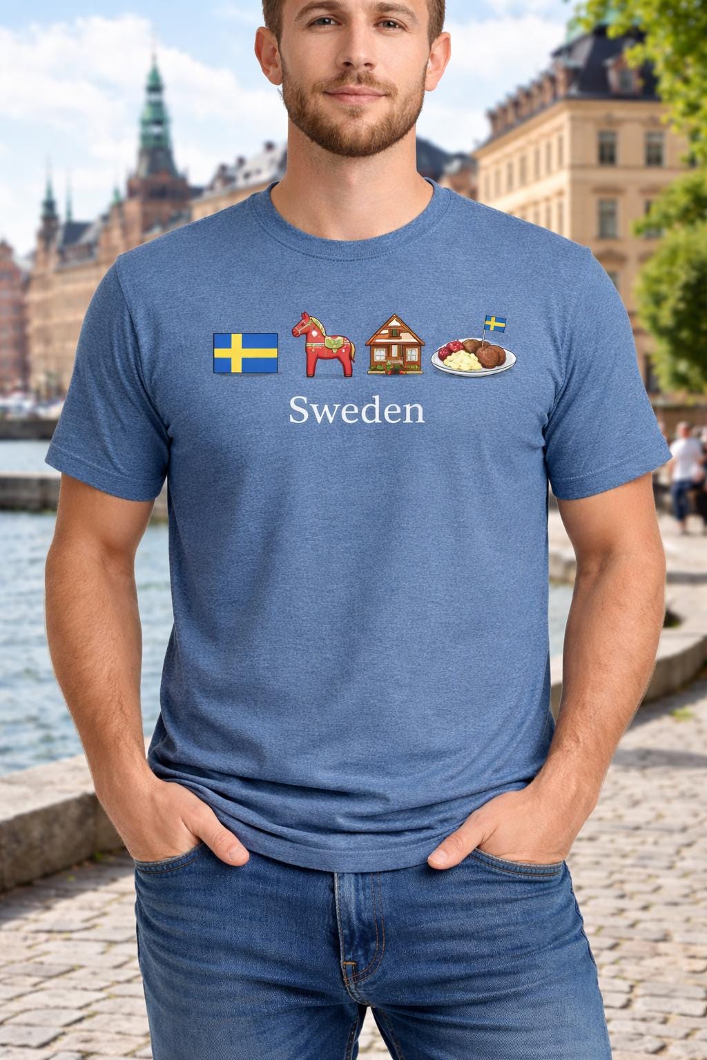 Sweden Travel Shirt | Swedish Dala Horse Meatballs Graphic Tee | Sweden Vacation Shirt | Scandinavian Shirt | Swedish Culture Tee | Nordic