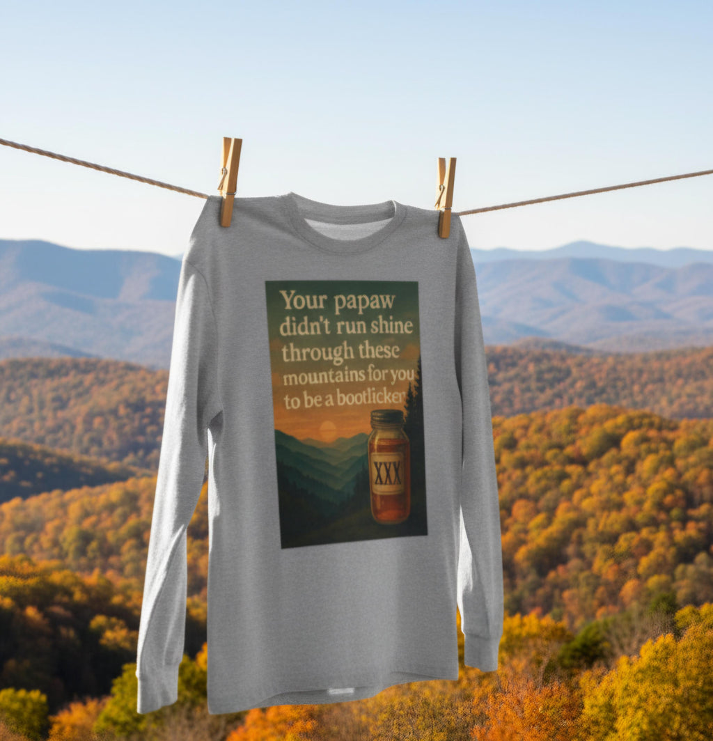 Vintage Bootlegger Longsleeve T-Shirt – Appalachian Moonshine Tee, Retro Country Shirt, Rustic Mountain Long Sleeve