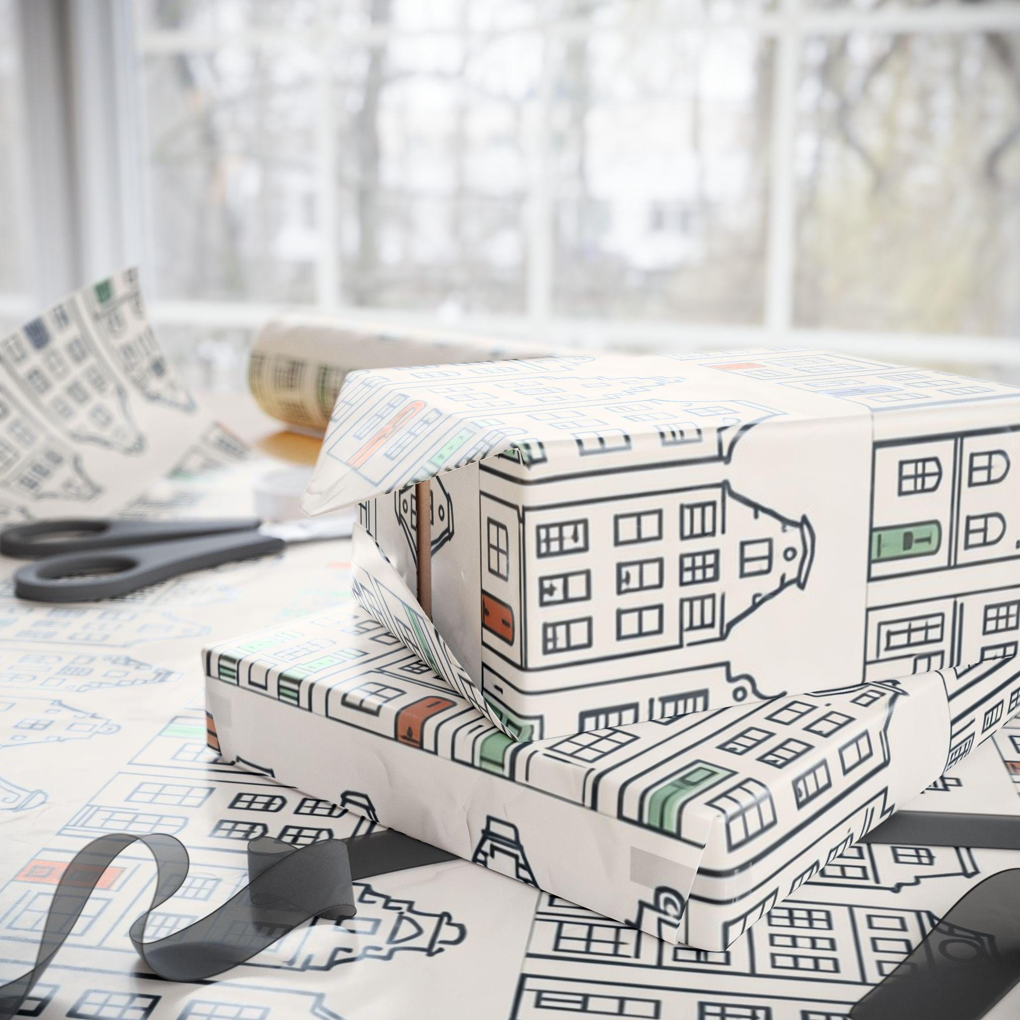Dutch Canal House Wrapping Paper | Netherlands Gift Wrap | European Aesthetic Gift Paper | Year Round Neutral Wrap