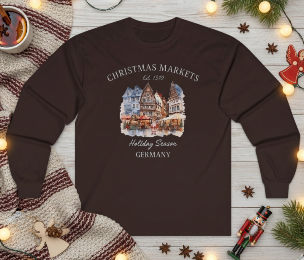 German Christmas Market Long Sleeve Shirt – Bavarian Weihnachtsmarkt Tee, Cozy Holiday Market Apparel