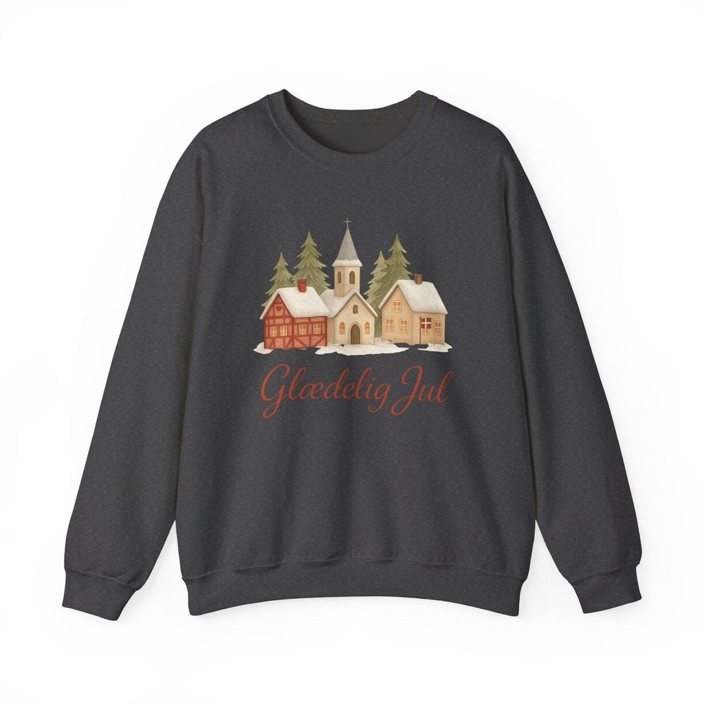 Glædelig Jul Christmas Sweatshirt • Danish Winter Village Scene • Scandinavian Holiday Sweater • Cozy Nordic Christmas Crewneck