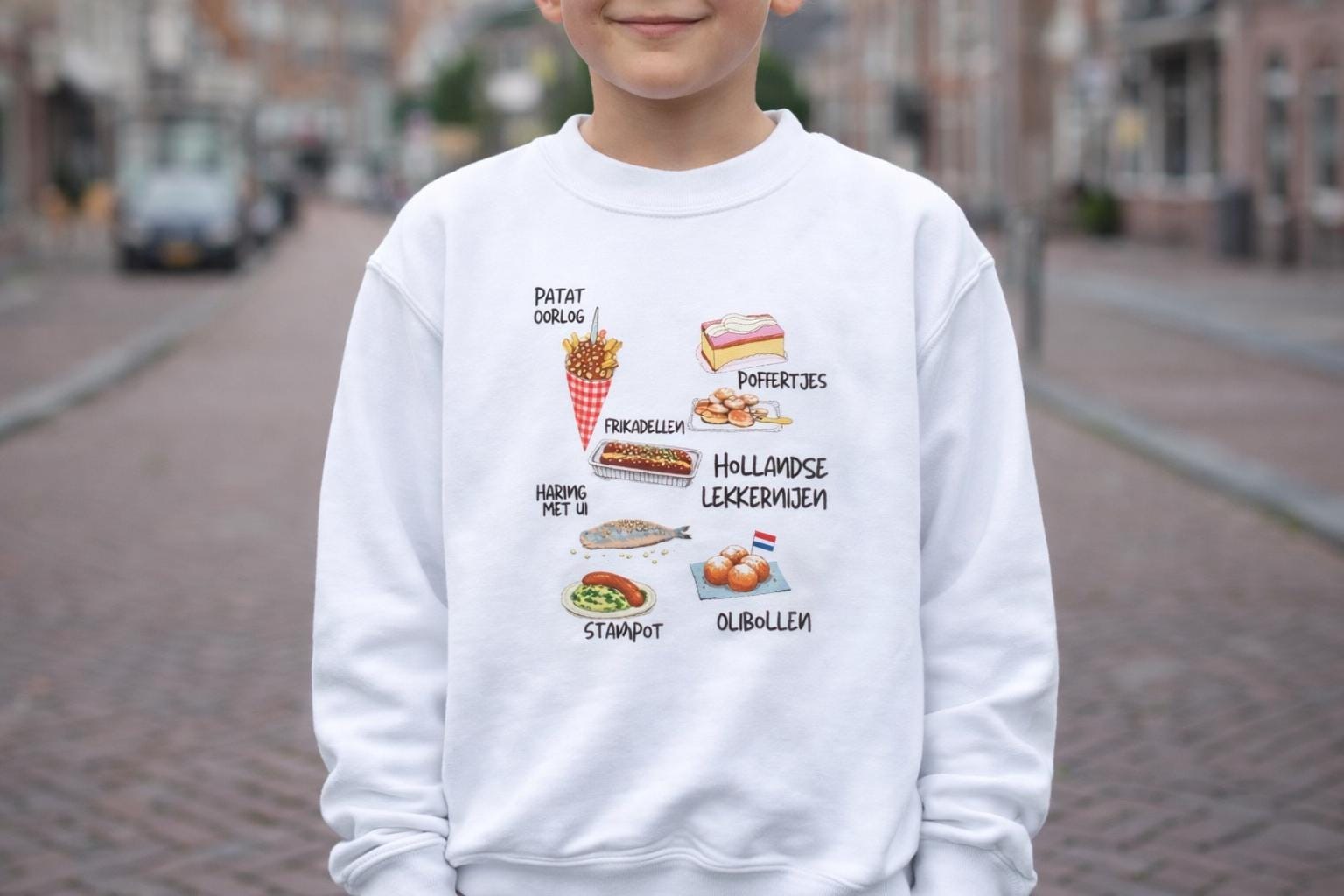 Dutch Snacks Kids Sweatshirt | Youth Crewneck Sweater | Cute Dutch Food Illustration | Netherlands Culture Shirt for Kids | Cozy European