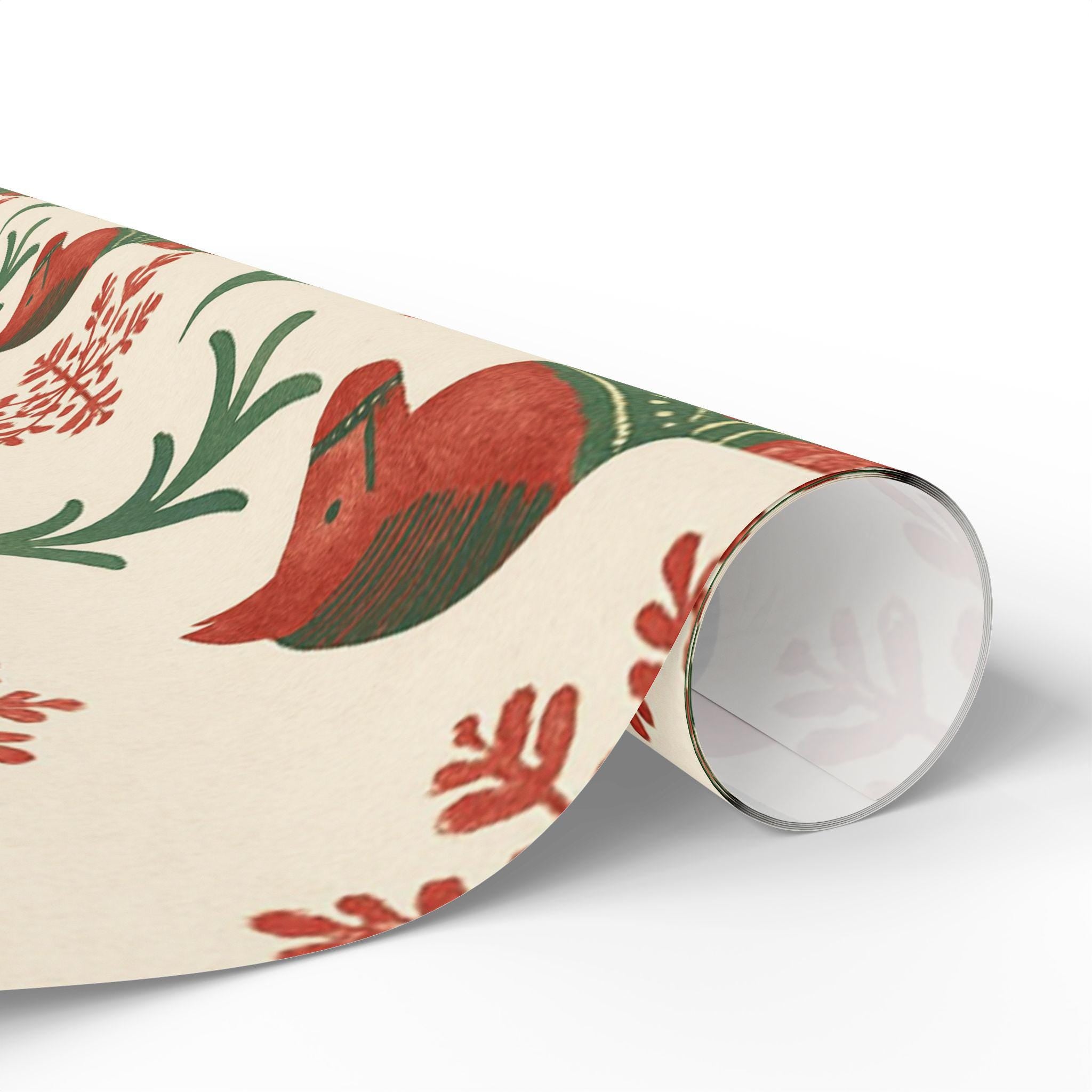 Nordic Christmas Dala Horse Wrapping Paper | Scandinavian Holiday Pattern | Folk Art Winter Trees & Snowflakes Gift Wrap