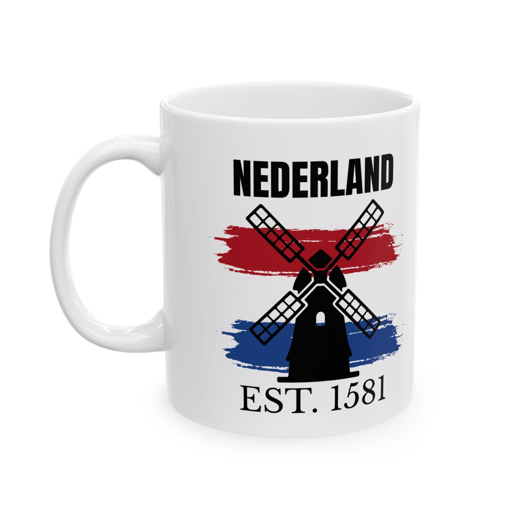 Dutch Heritage Ceramic Mug: Netherlands Flag Windmill Design